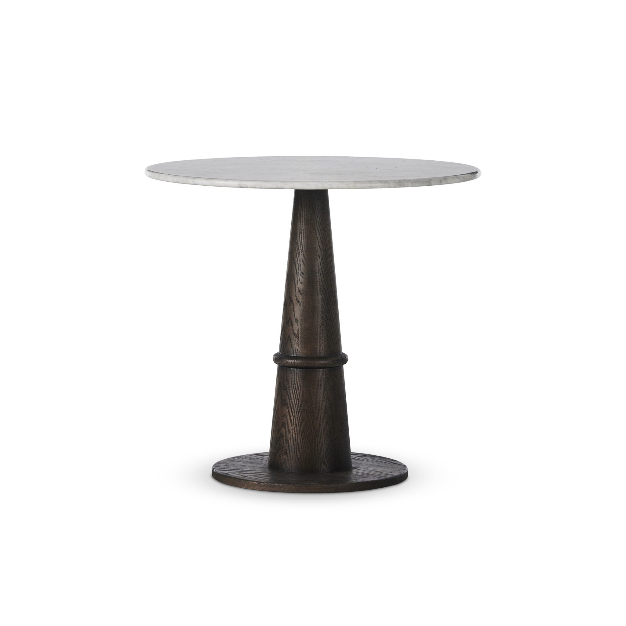 Four Hands Goetz Bistro Table — Honed White Marble-Brown Ash