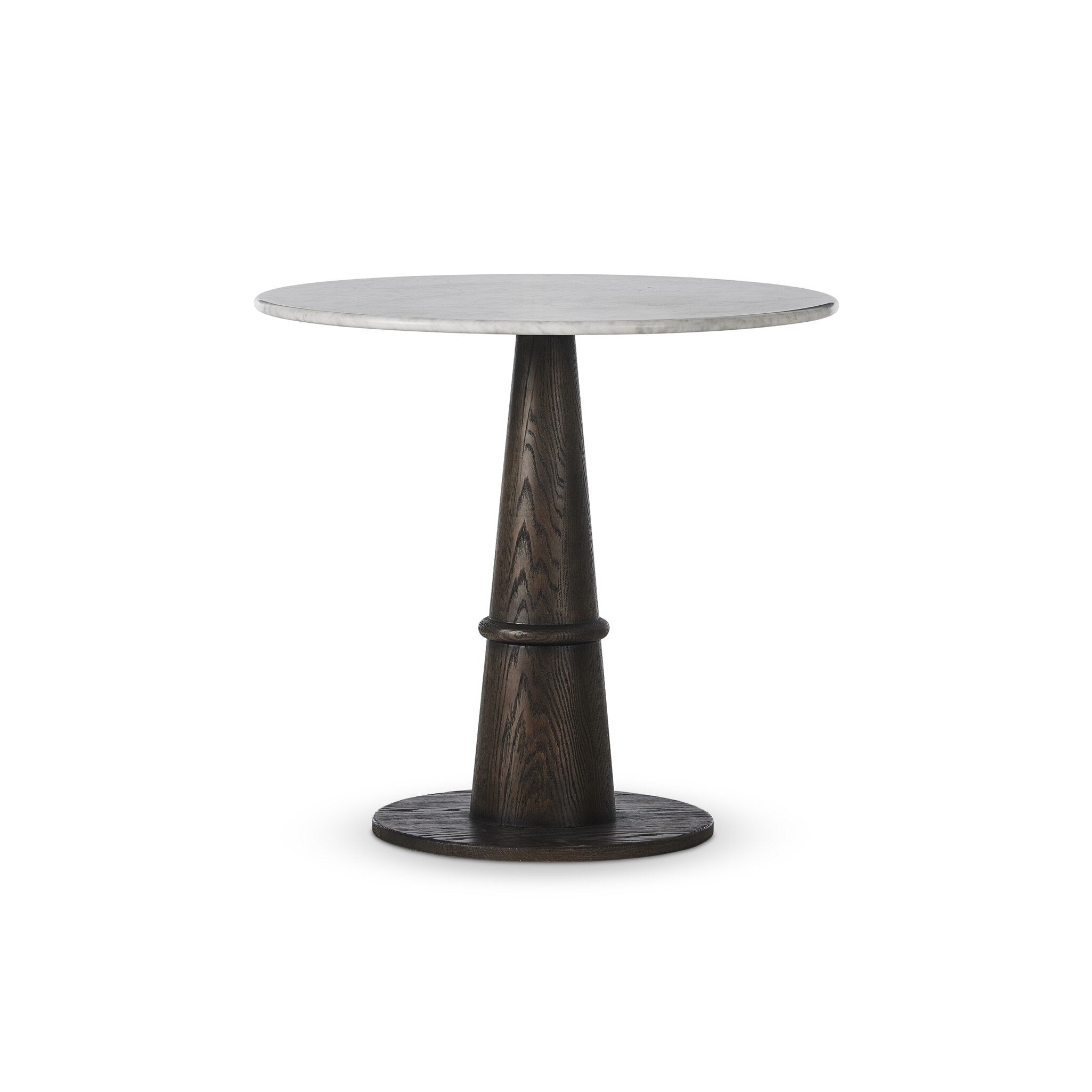 Four Hands Goetz Bistro Table — Honed White Marble-Brown Ash