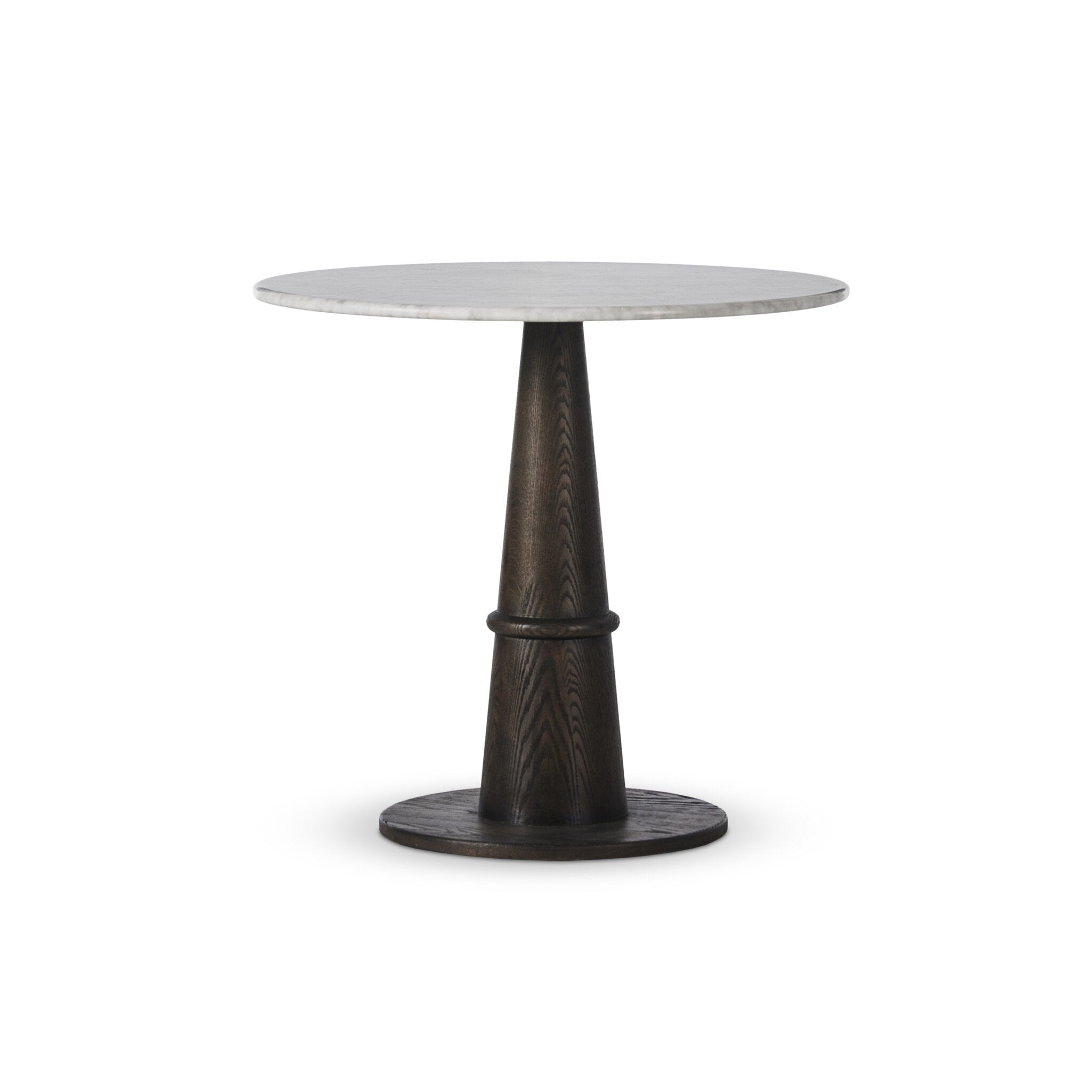 Four Hands Goetz Bistro Table — Honed White Marble-Brown Ash