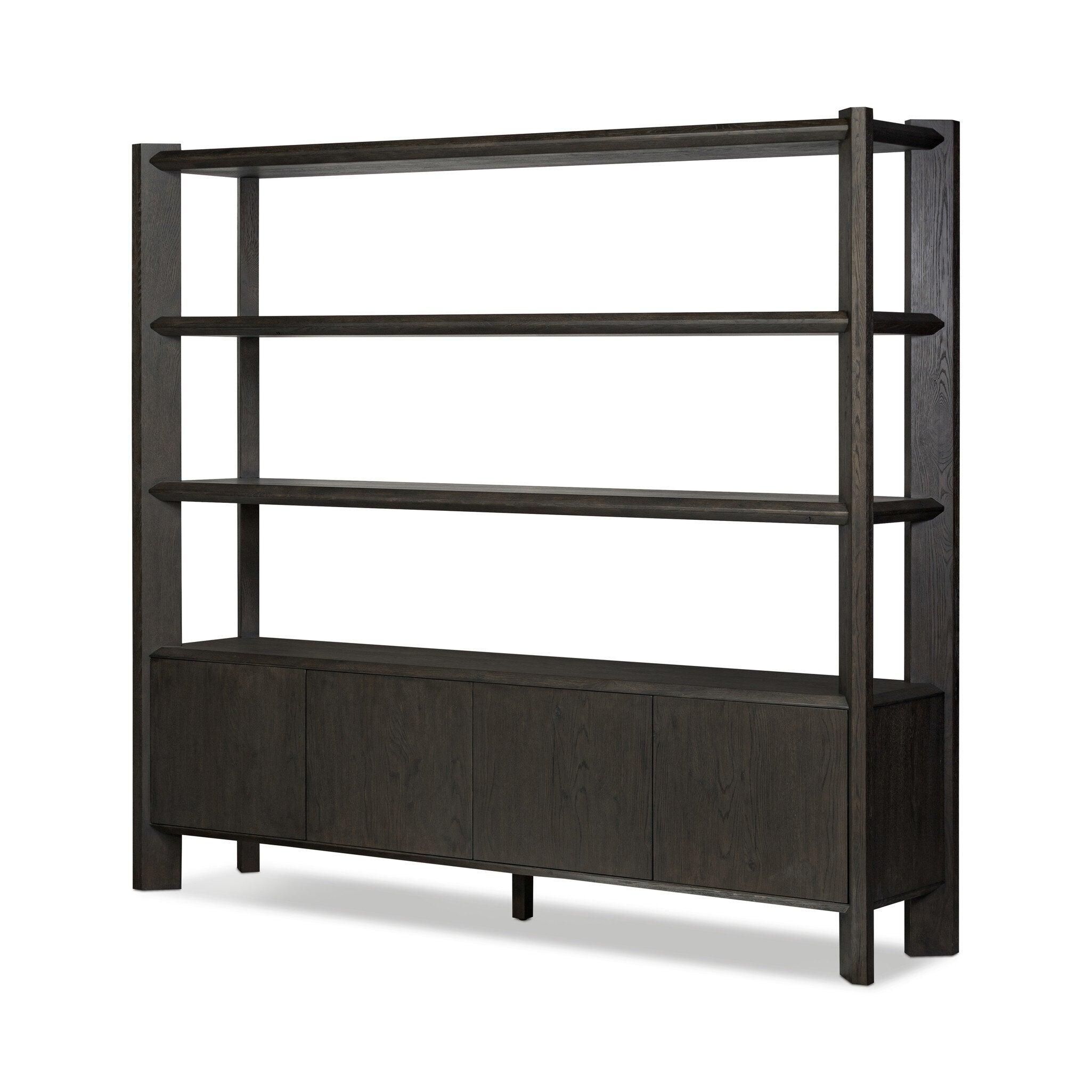 Four Hands Orwin Wide Bookshelf — Smoked Black Oak-Smoked Black Oak Veneer