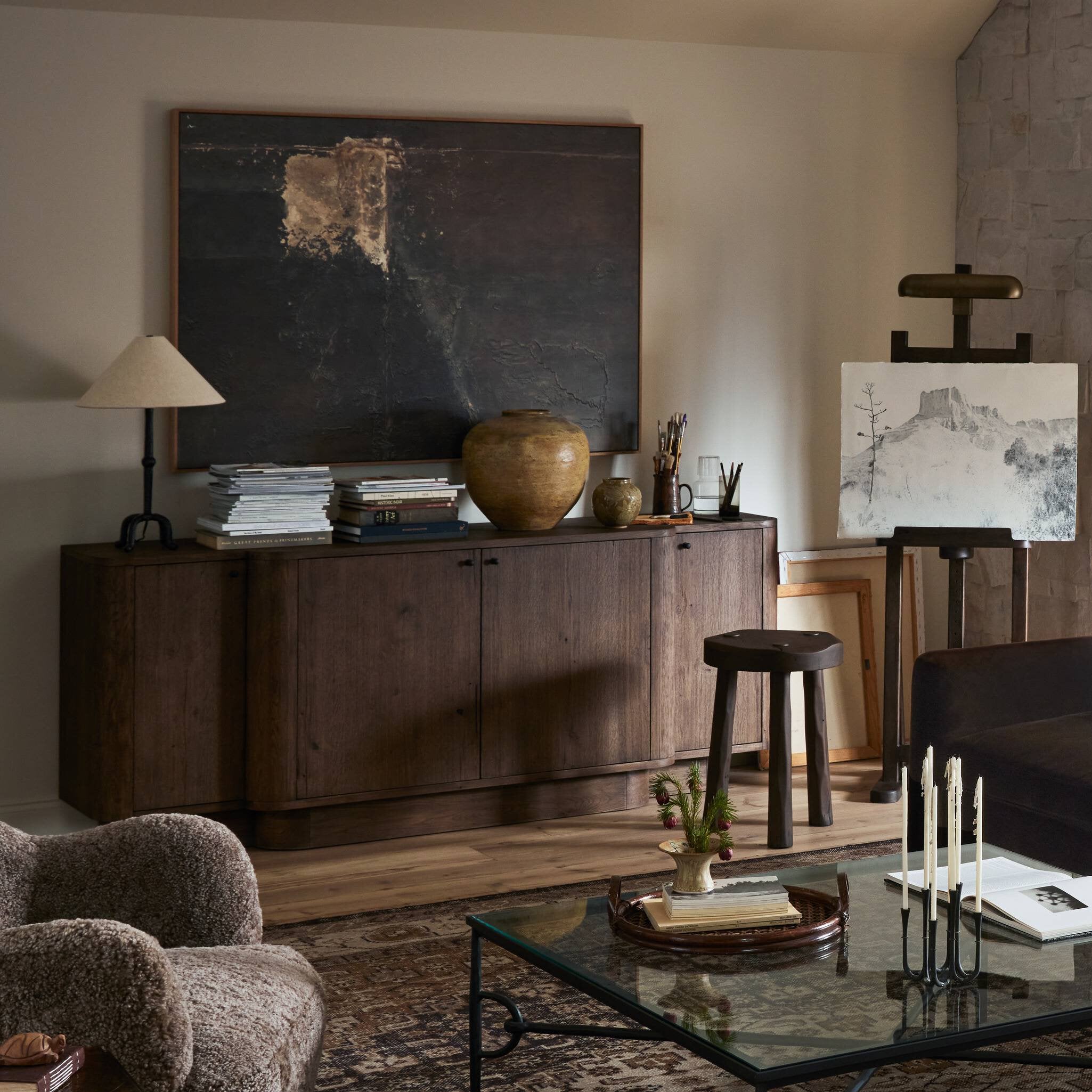 Four Hands Leya Sideboard — Weathered Oak Veneer-Black Iron-Weathered Oak