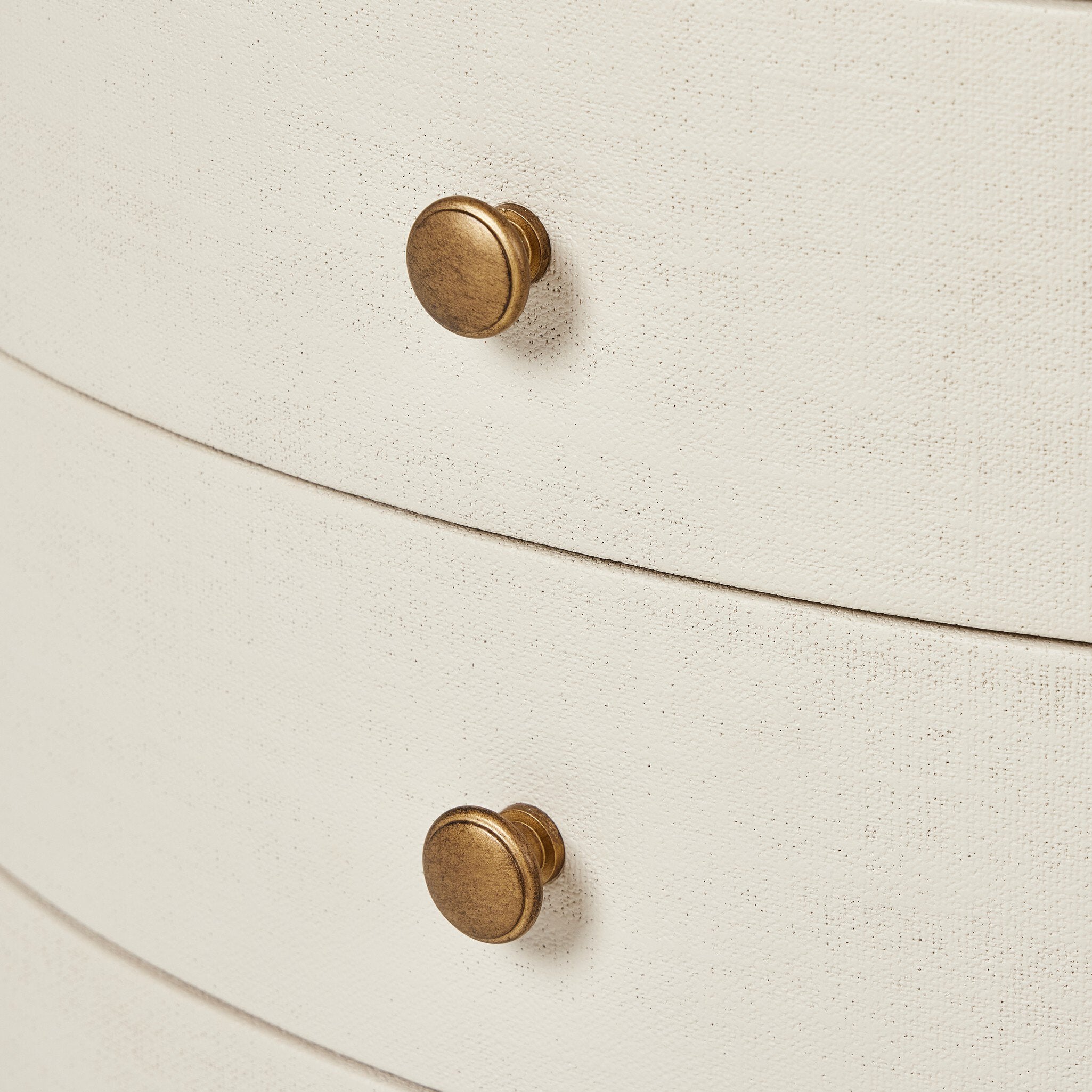 Four Hands Amelia Oval Nightstand — Ivory Painted Linen-Light Antique Brass in Aluminum