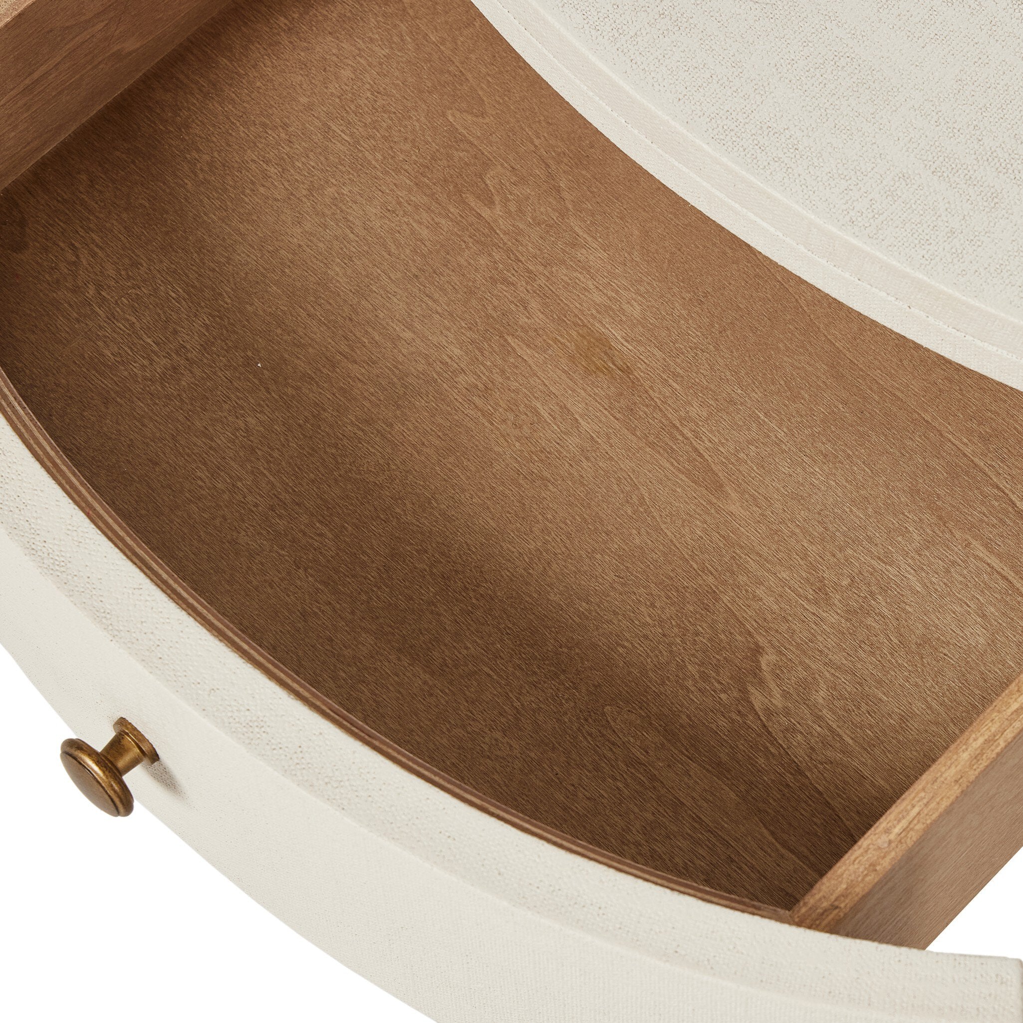 Four Hands Amelia Oval Nightstand — Ivory Painted Linen-Light Antique Brass in Aluminum