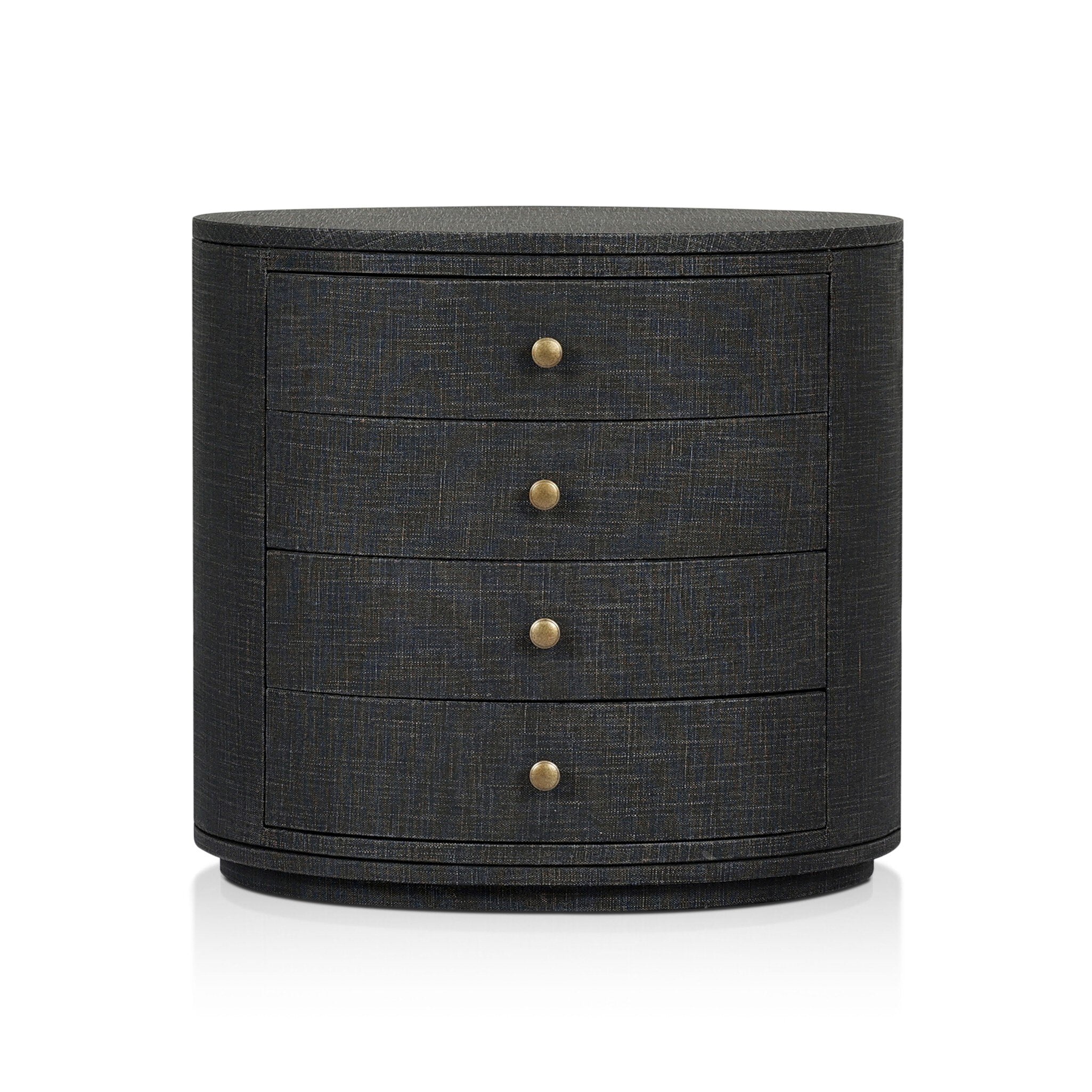 Four Hands Amelia Oval Nightstand — Black Linen-Light Antique Brass in Aluminum