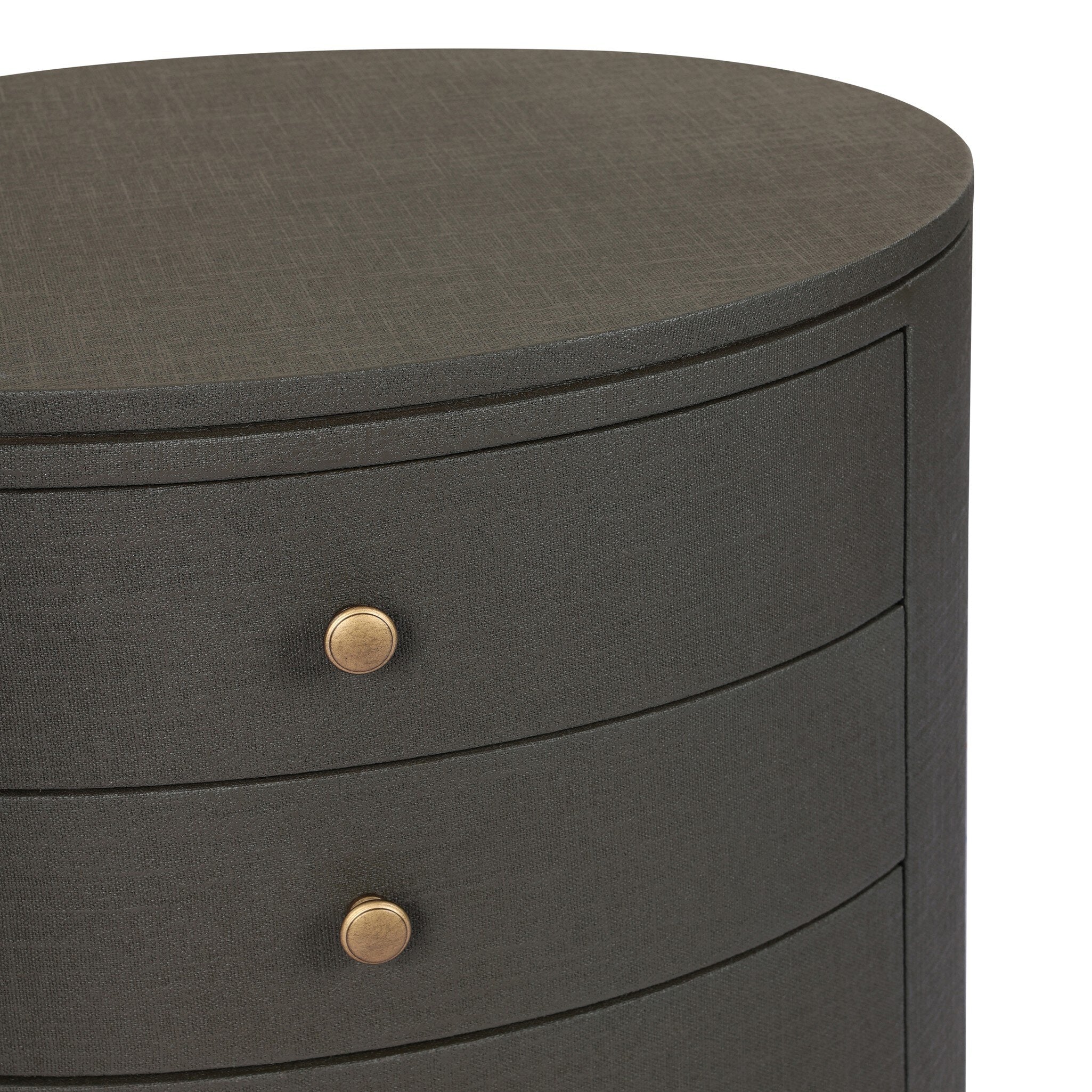 Four Hands Amelia Oval Nightstand — Dark Green Lacquered Linen-Light Antique Brass in Aluminum