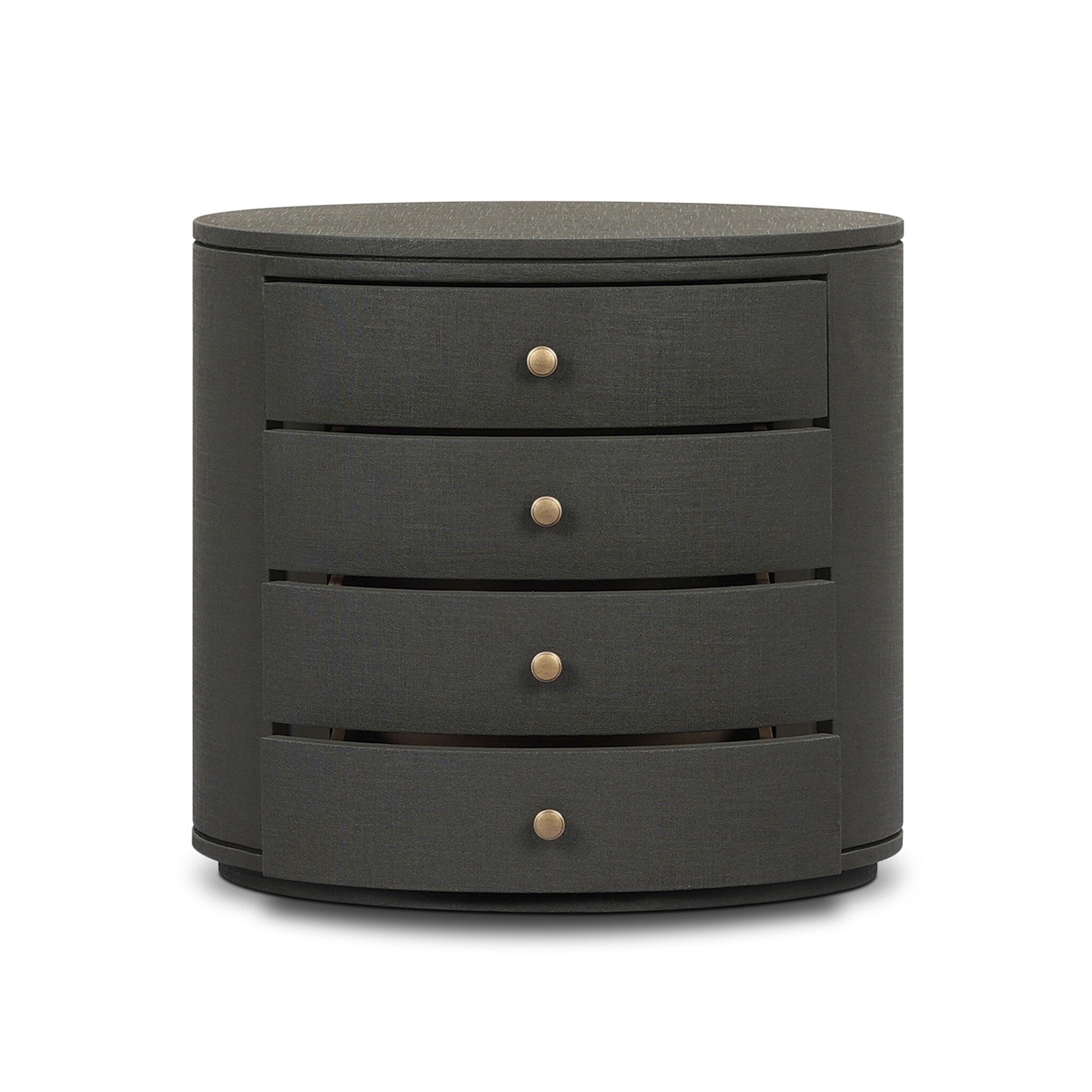 Four Hands Amelia Oval Nightstand — Dark Green Lacquered Linen-Light Antique Brass in Aluminum