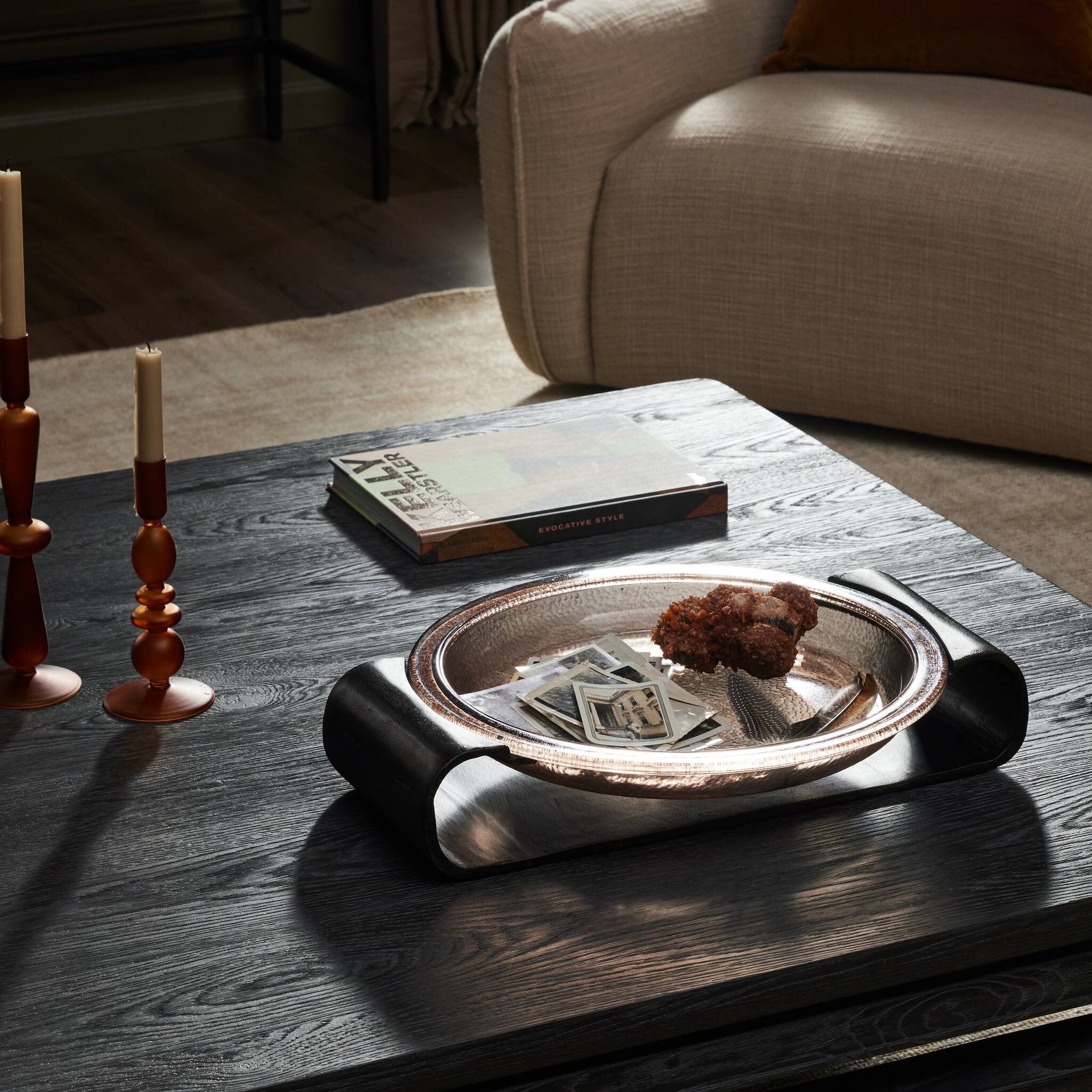 Four Hands Runa Bowl — Smoked Brown Cast Glass-Distressed Bronze