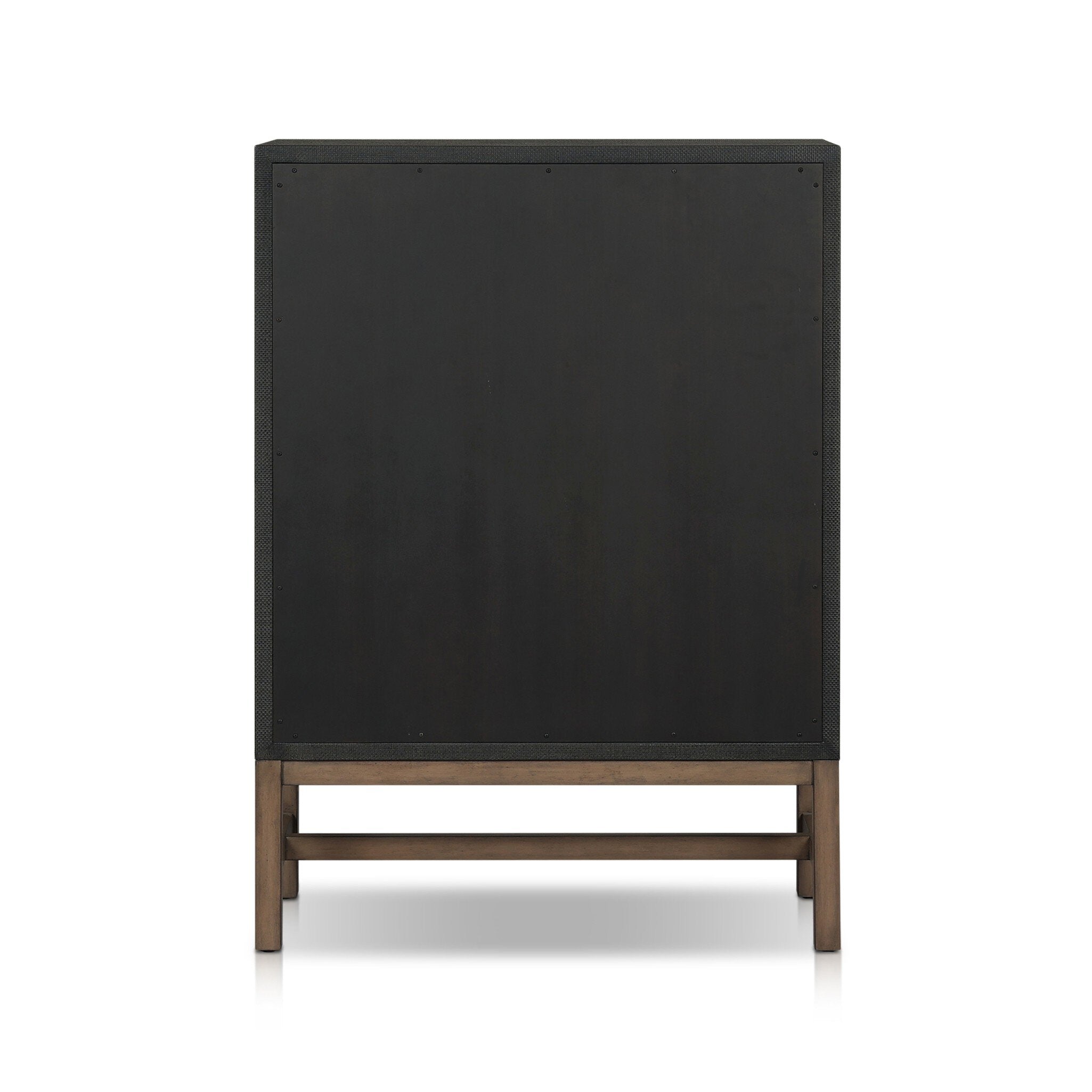 Four Hands Fiona Tall Dresser — Black Raffia-Russet Mahogany-Light Antique Brass