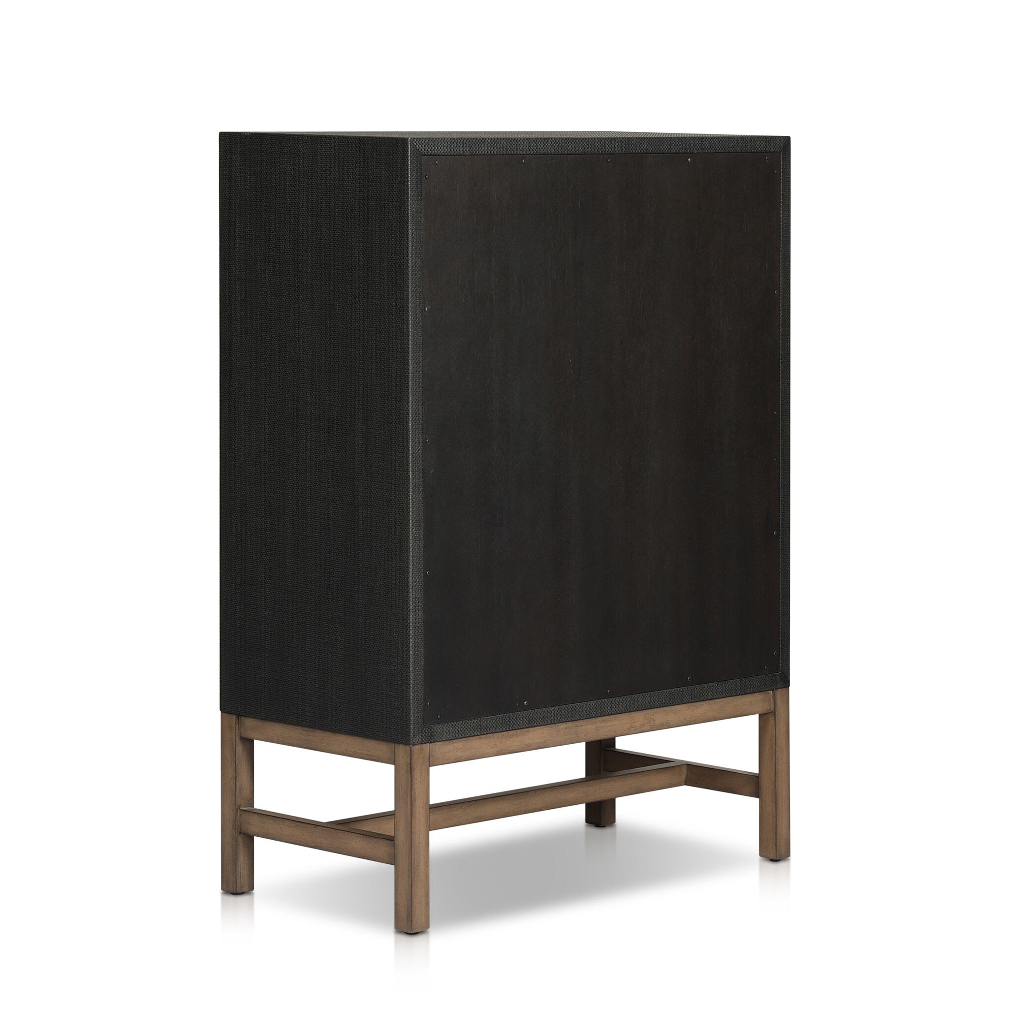 Four Hands Fiona Tall Dresser — Black Raffia-Russet Mahogany-Light Antique Brass
