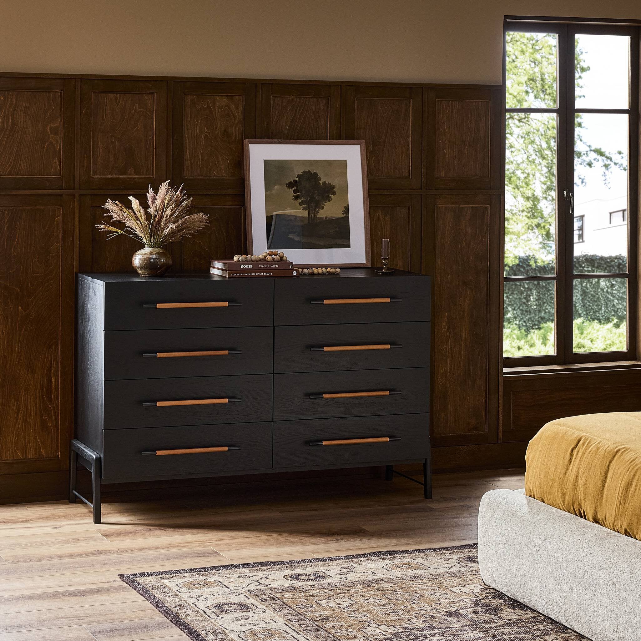 Four Hands Rosedale 8 Drawer Dresser — Ebony Oak-Chaps Sand-Gunmetal