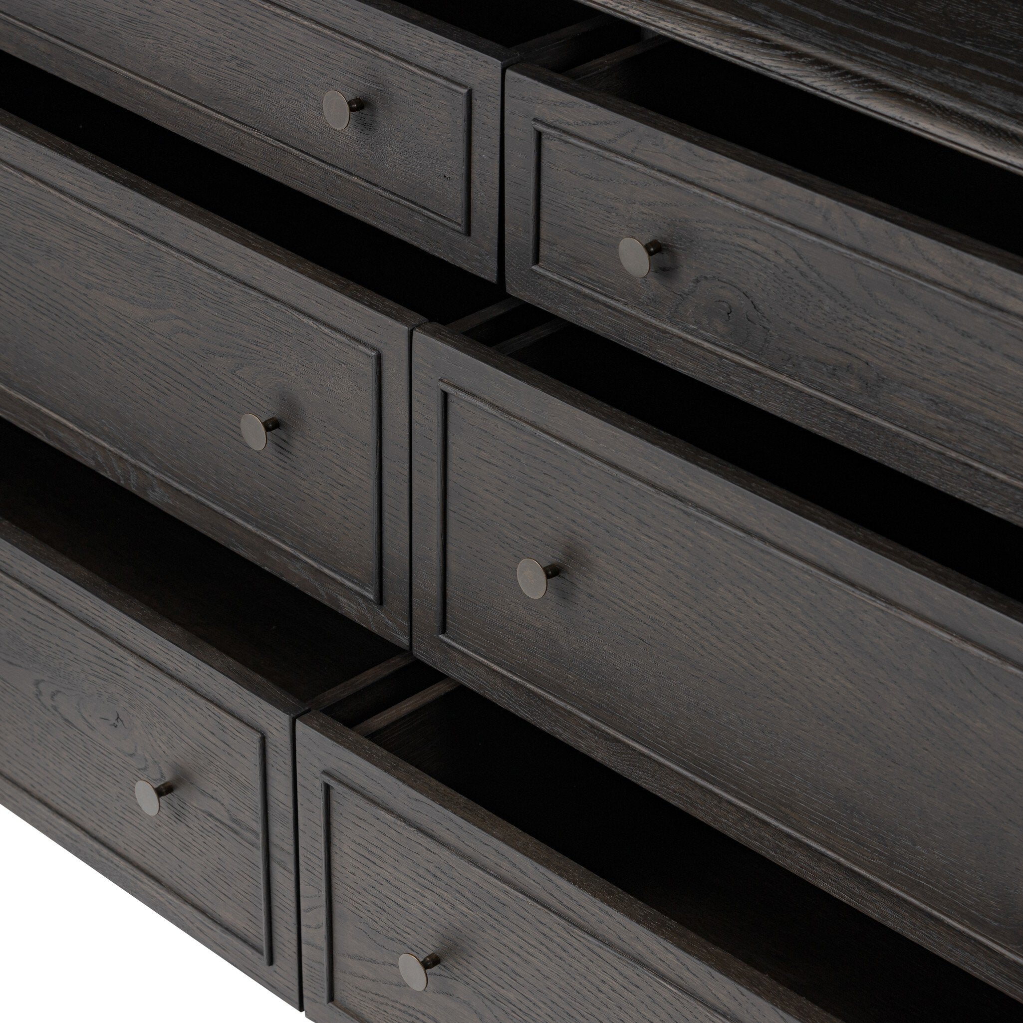 Four Hands Maggie 6 Drawer Dresser — Smoked Black Oak-Smoked Black Oak Veneer-Bronze Antimony