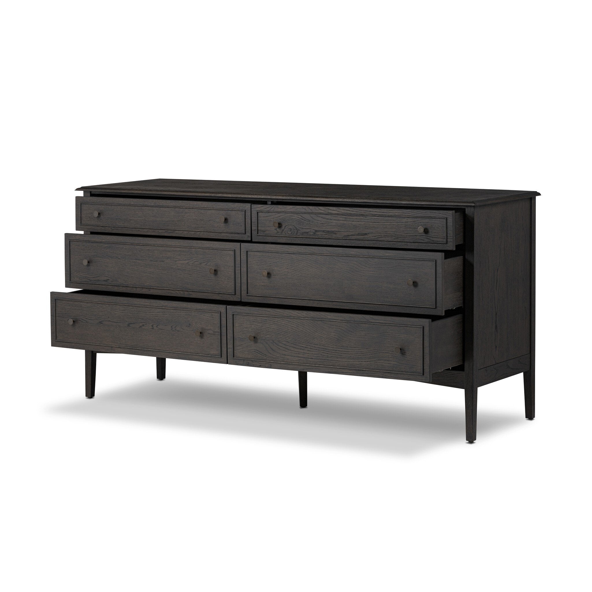 Four Hands Maggie 6 Drawer Dresser — Smoked Black Oak-Smoked Black Oak Veneer-Bronze Antimony
