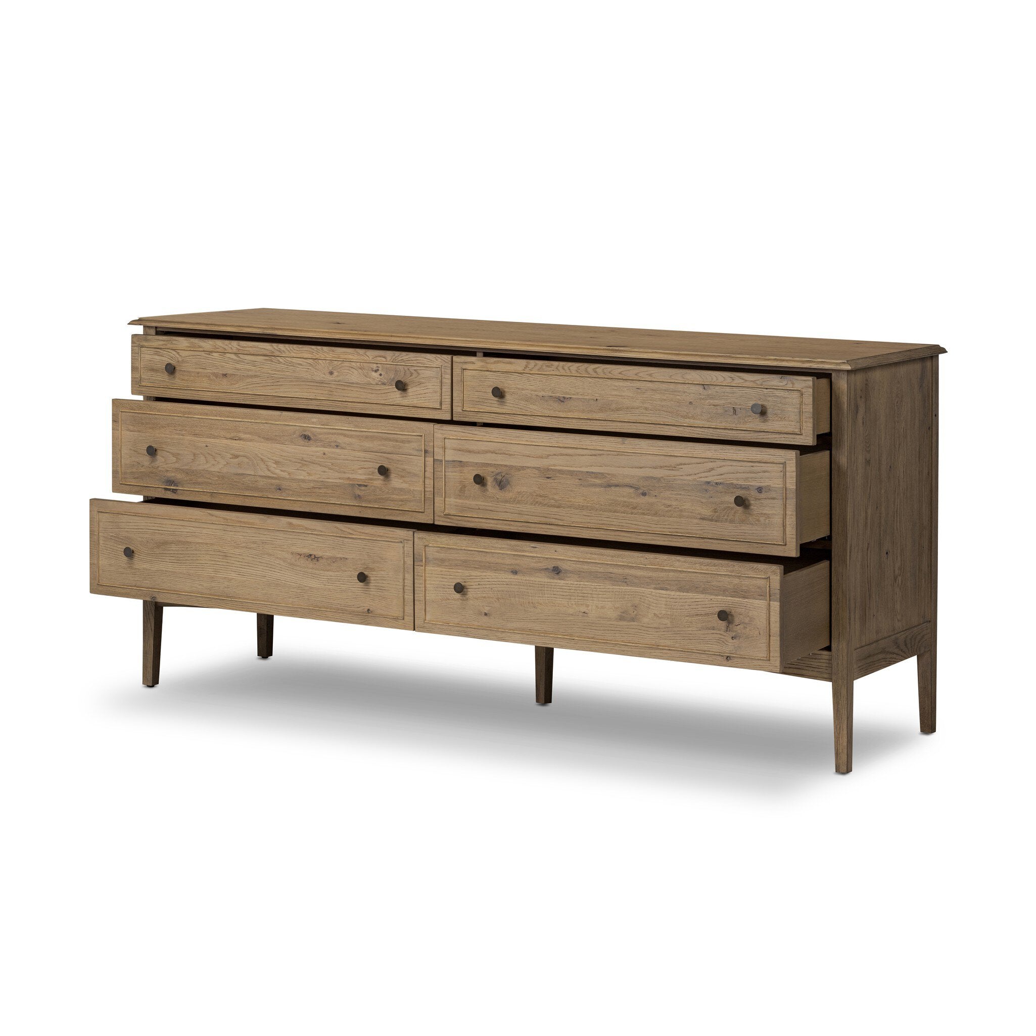 Four Hands Maggie 6 Drawer Dresser — Aged Smoked Oak-Bronze Antimony-Aged Smoked Oak Resawn