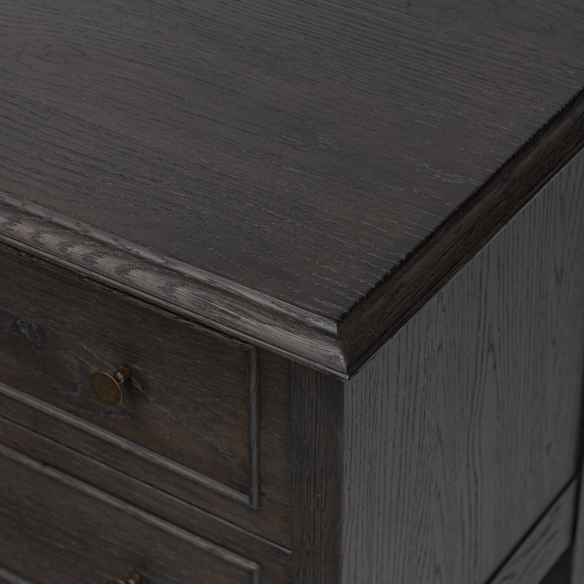 Four Hands Maggie Nightstand — Smoked Black Oak-Smoked Black Oak Veneer-Bronze Antimony