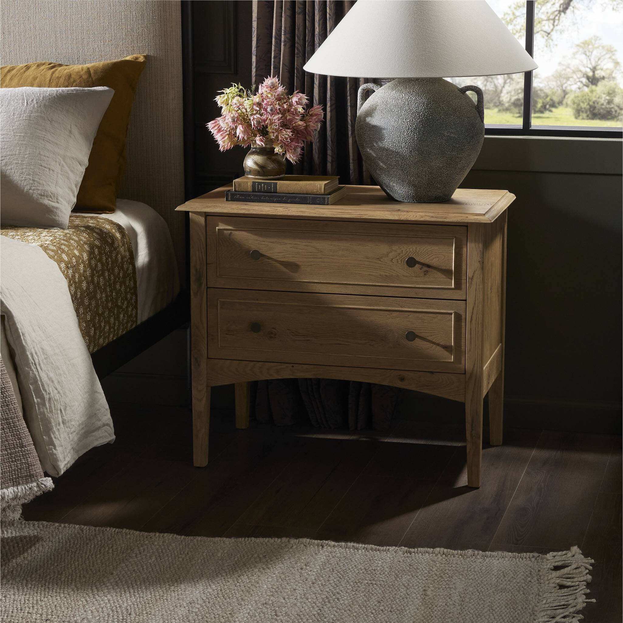 Four Hands Maggie Nightstand — Aged Smoked Oak-Aged Smoked Oak Resawn-Bronze Antimony