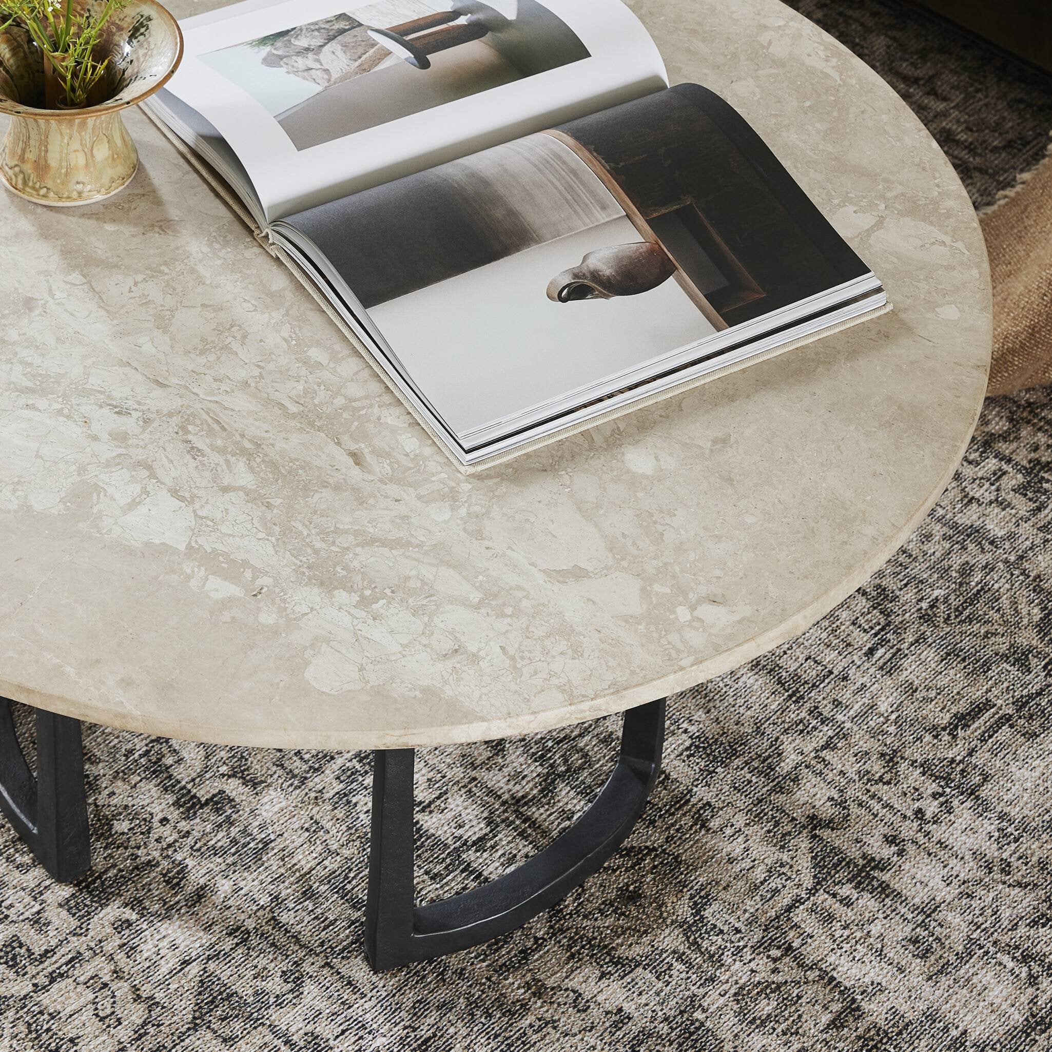Four Hands Axtell Coffee Table — Lunar Marble-Hammered Gunmetal