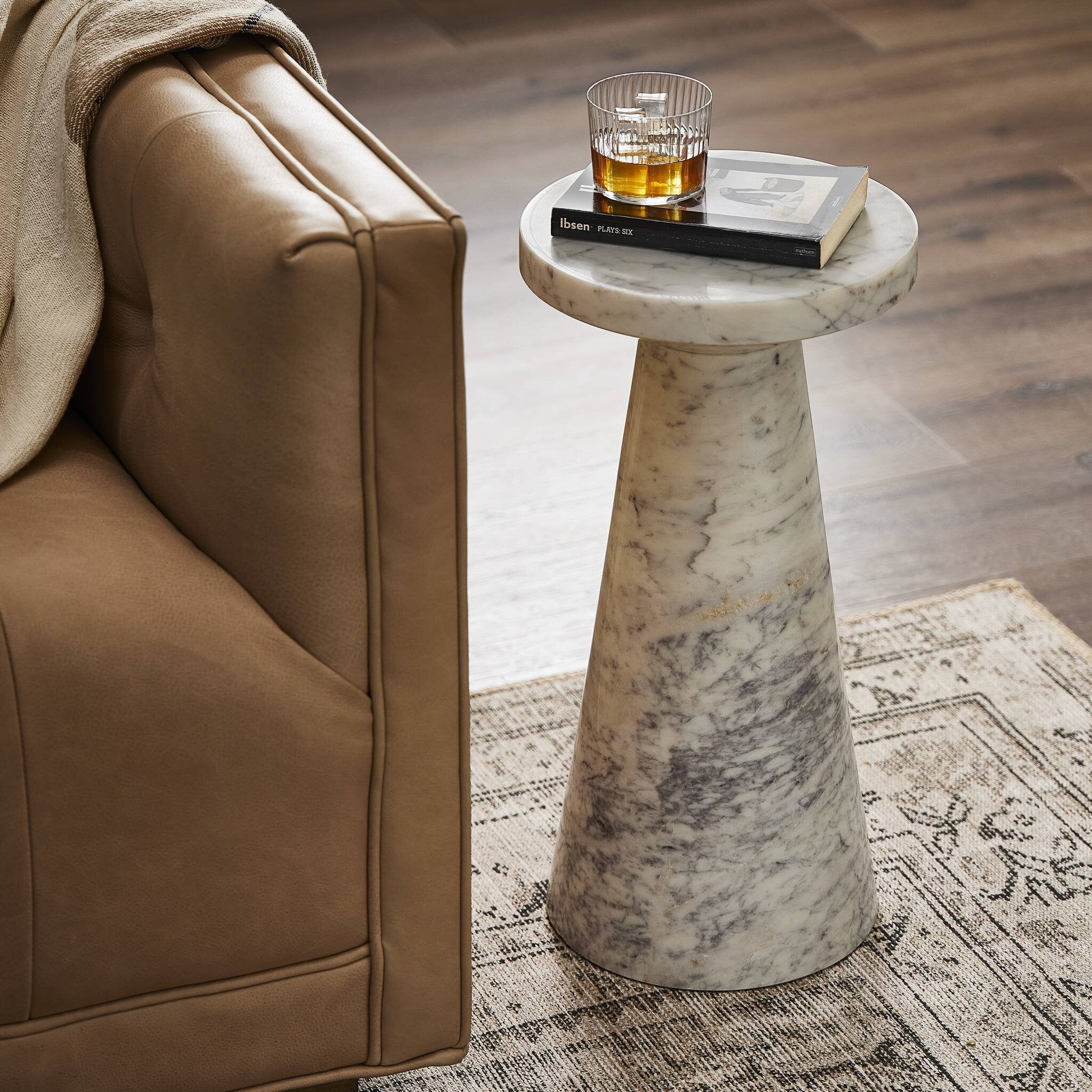 Four Hands Mabel Nesting End Table — Veined White Marble
