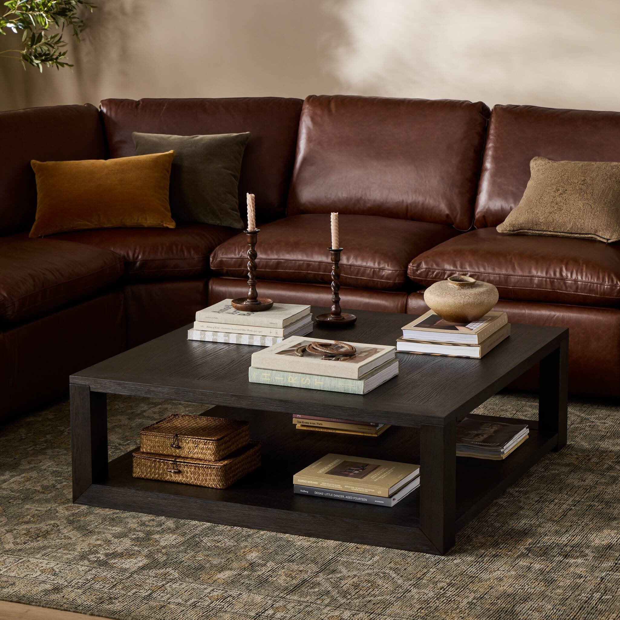 Four Hands Thomas Square Coffee Table — Dark Anthracite Oak-Dark Anthracite Oak Veneer