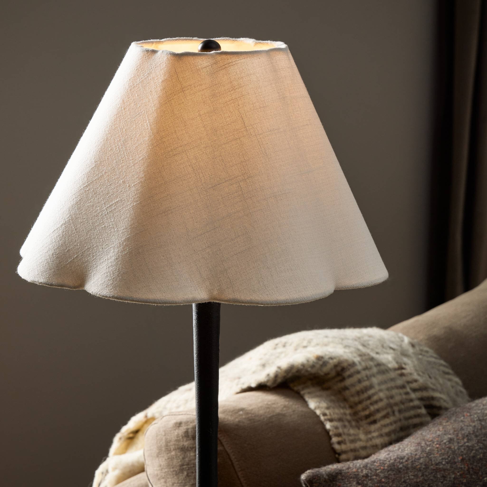 Four Hands Isabeau Floor Lamp — Cream Linen-Black Cast Iron-Black Cord
