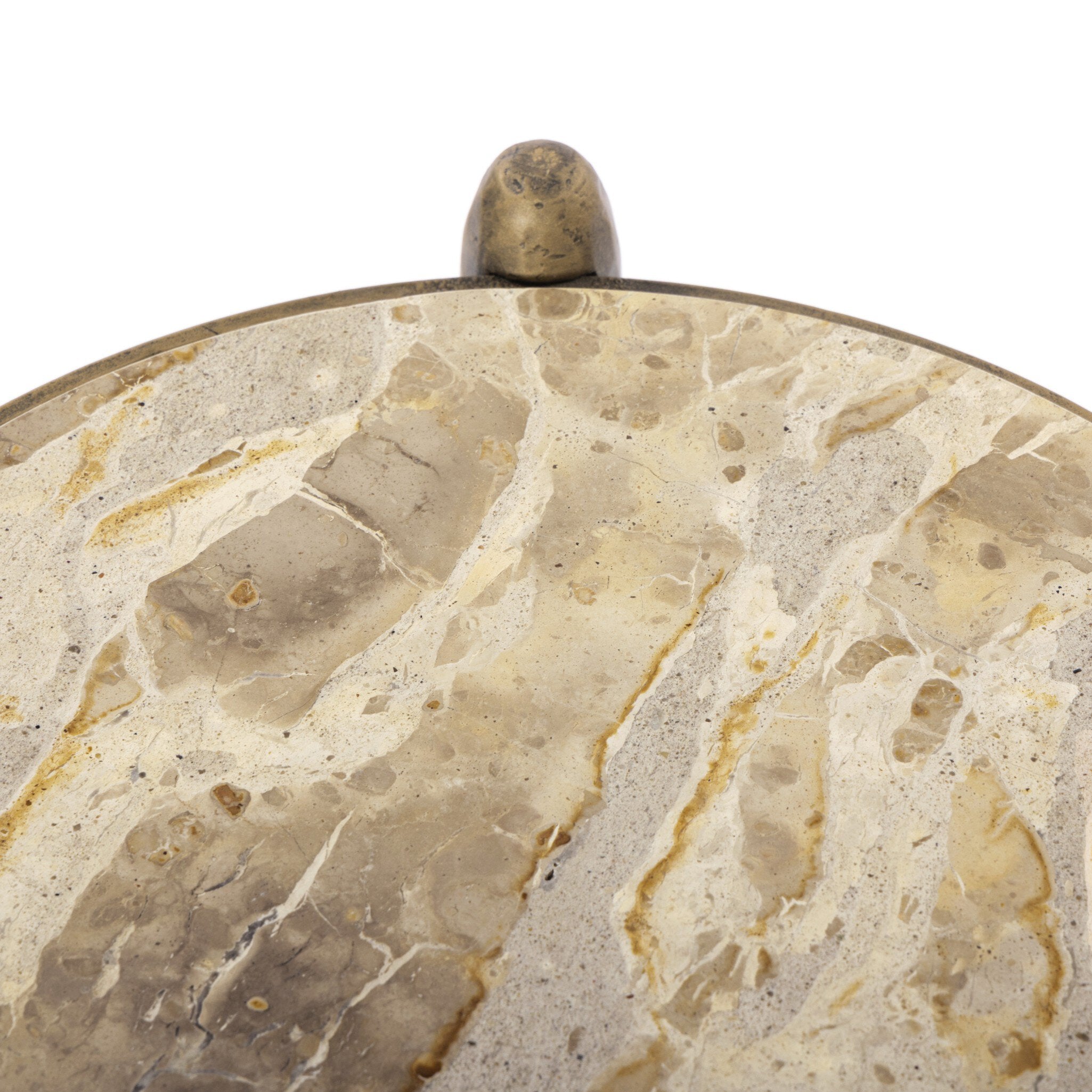 Four Hands Ruthie End Table — Fossil Marble-Tapered Hammered Aged Brass