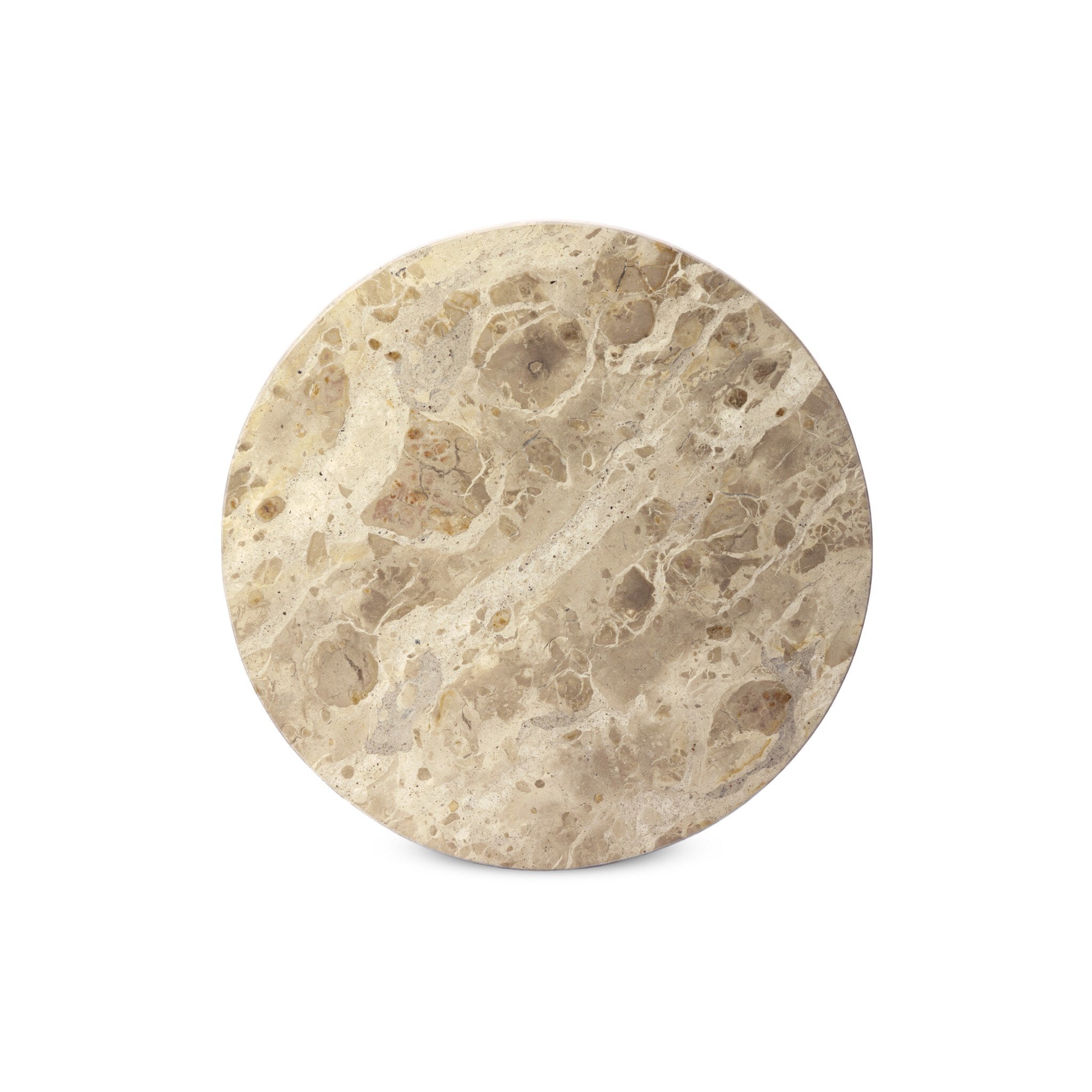 Four Hands Ruthie End Table — Fossil Marble-Tapered Hammered Aged Brass