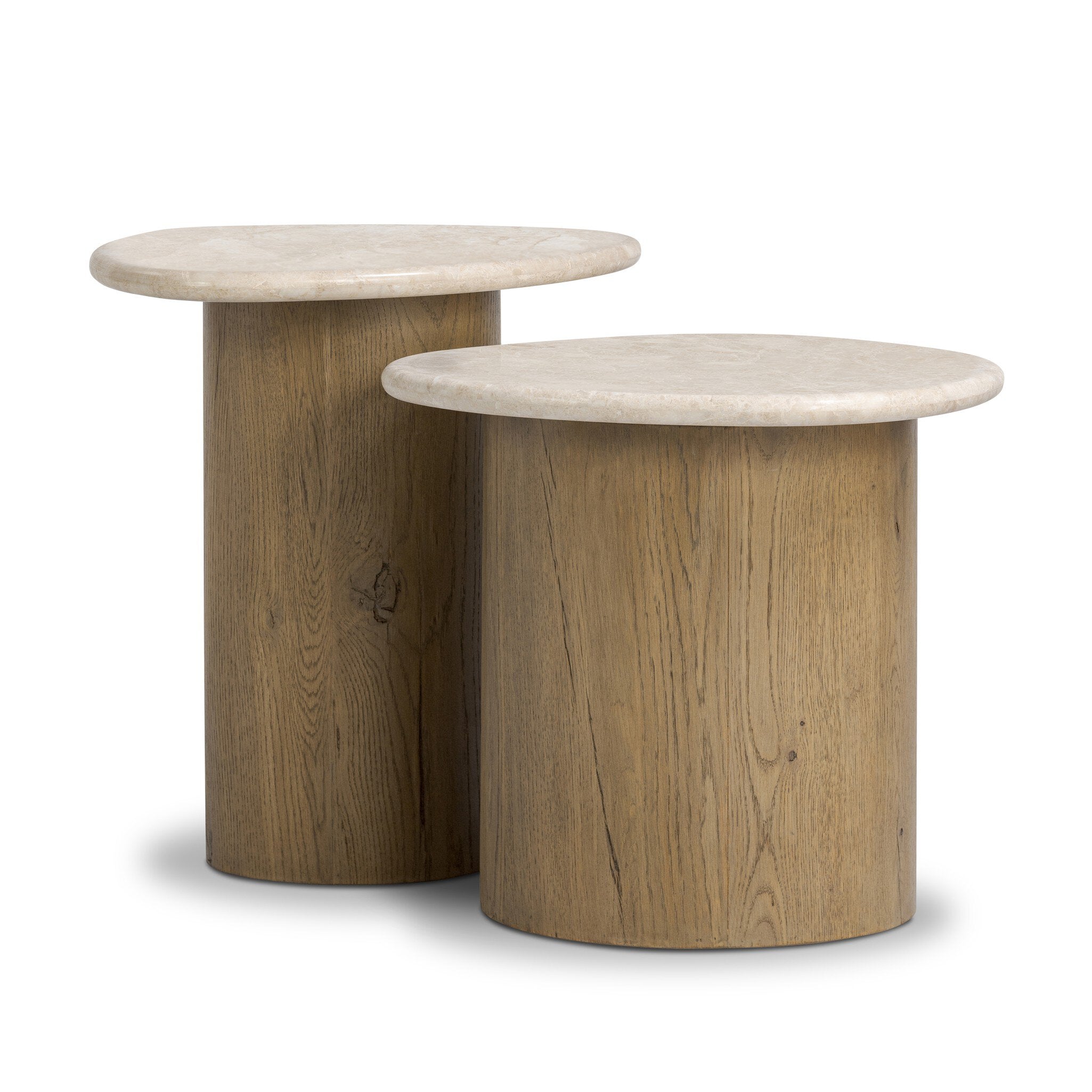 Four Hands Kovo Nesting End Tables — Cappuccino Marble-Rubbed Light Oak Veneer