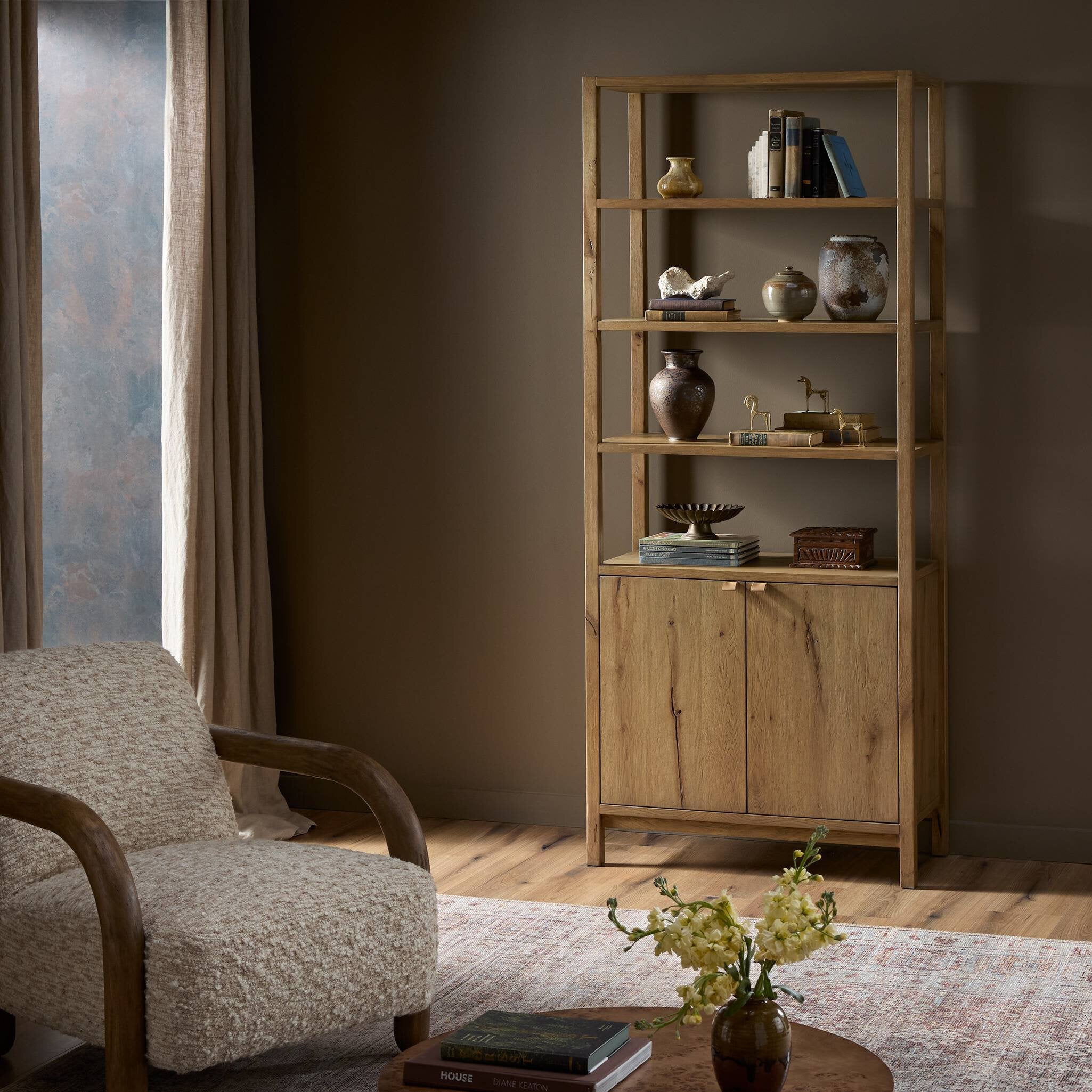 Four Hands Tula Bookcase — Worn Oak-Worn Oak Veneer-Palermo Drift