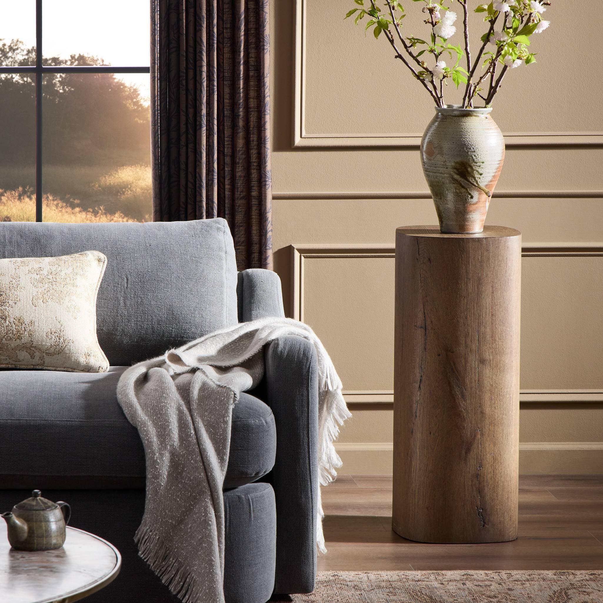 Four Hands Tycho Pedestal — Brown Oak Veneer