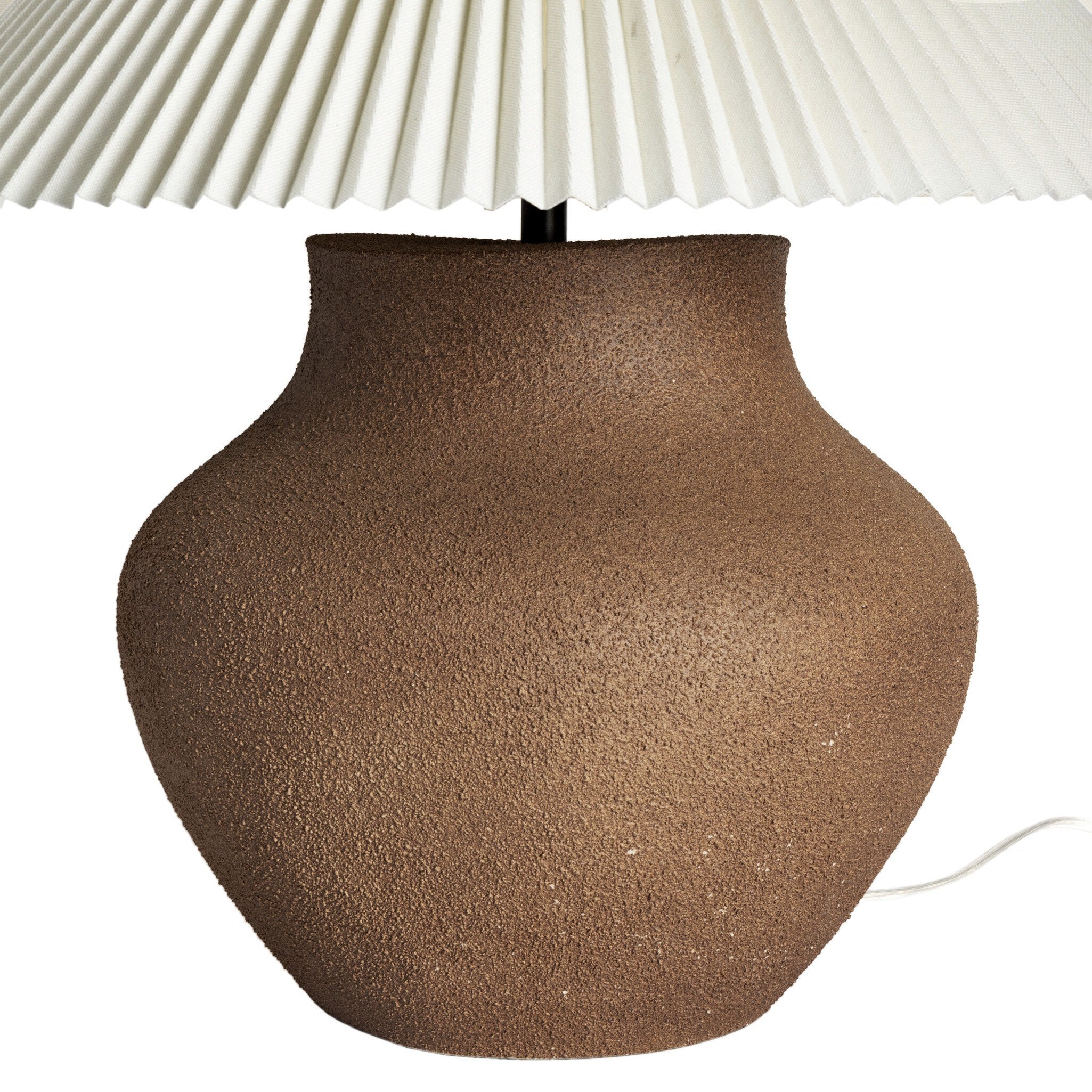 Four Hands Parma Table Lamp — Textured Dark Sand Porcelain-Pleated Ivory Linen