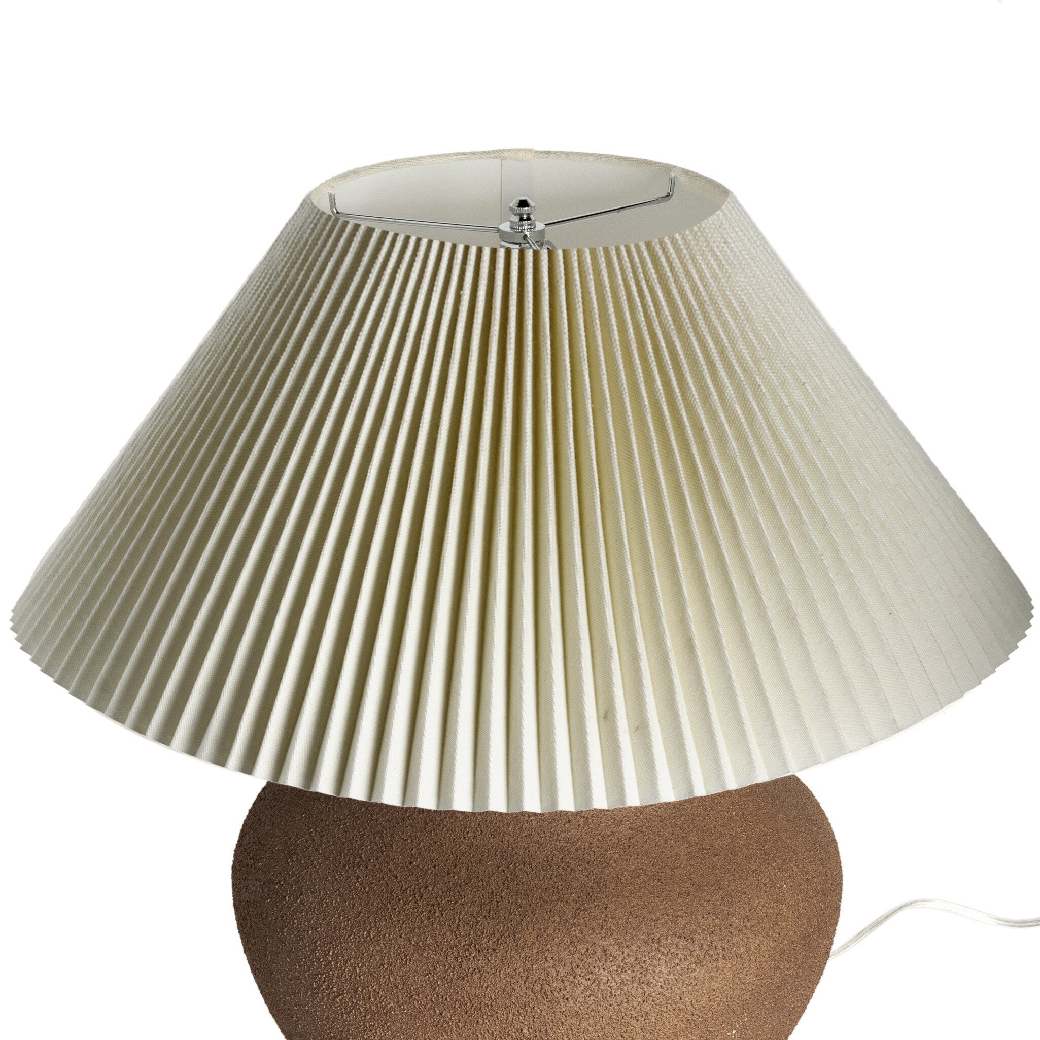 Four Hands Parma Table Lamp — Textured Dark Sand Porcelain-Pleated Ivory Linen