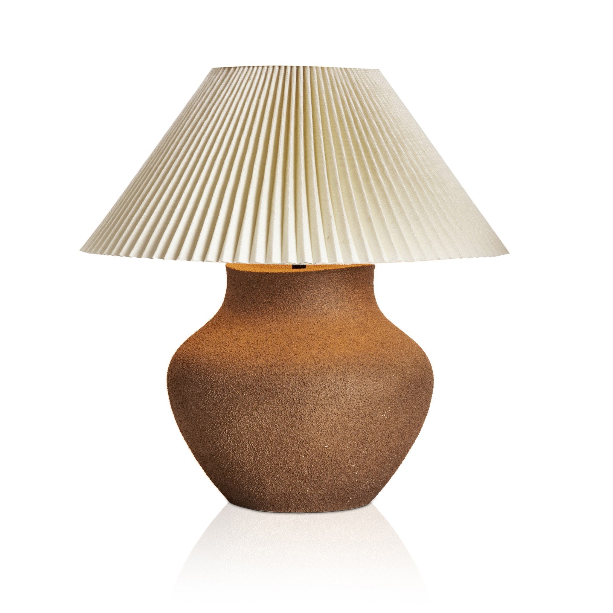 Four Hands Parma Table Lamp — Textured Dark Sand Porcelain-Pleated Ivory Linen