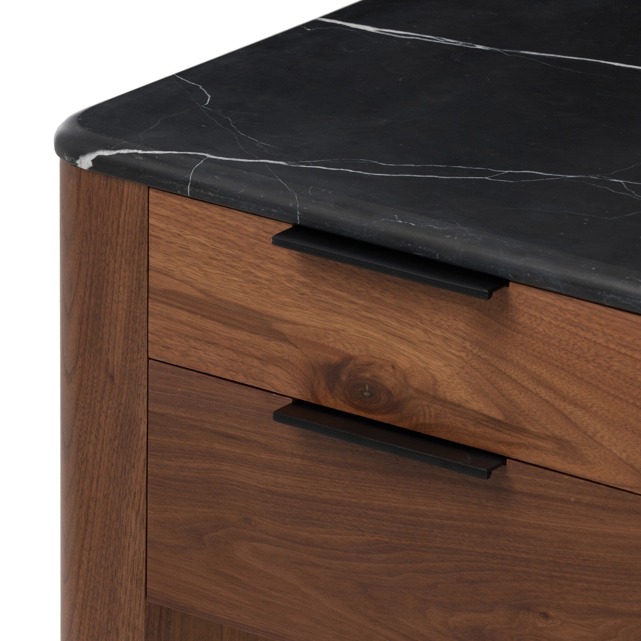 Four Hands Tatum Desk — Walnut Natural-Black Marble-Black Steel