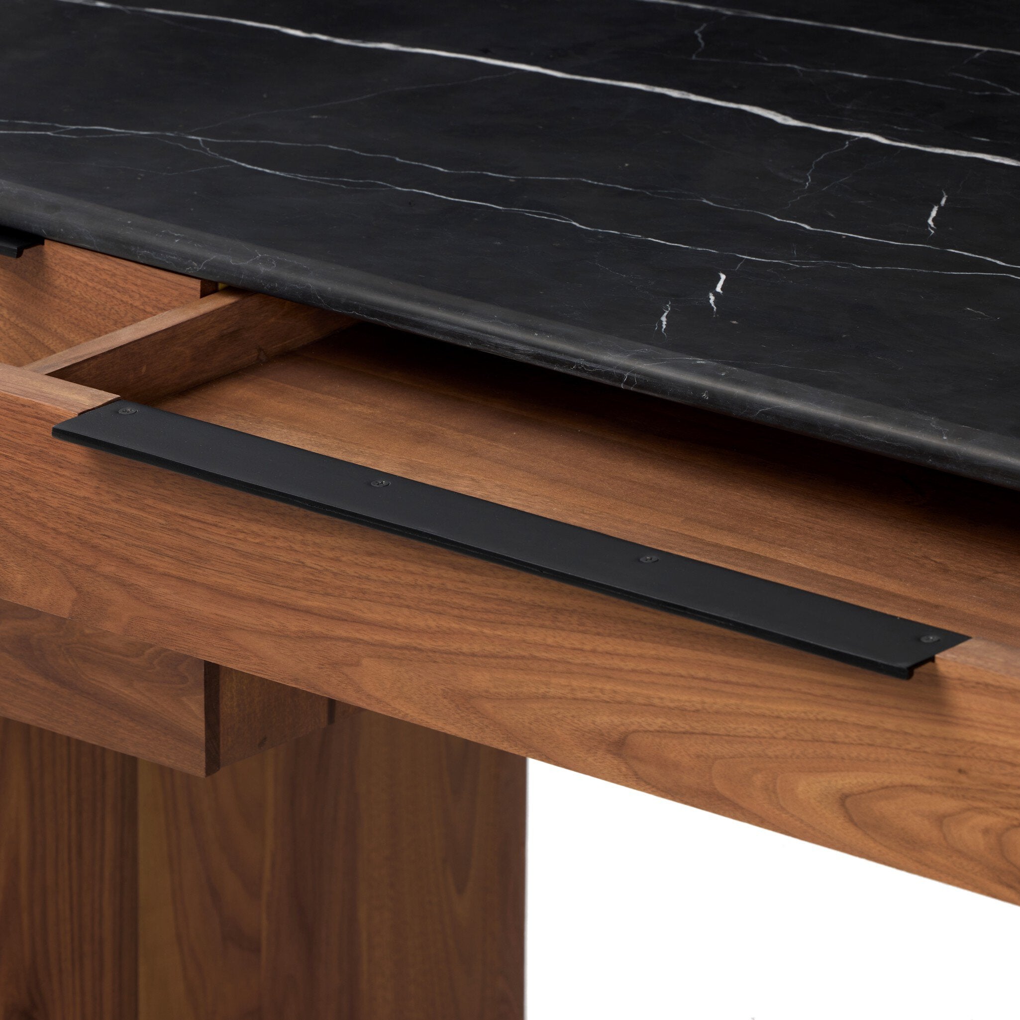 Four Hands Tatum Desk — Walnut Natural-Black Marble-Black Steel
