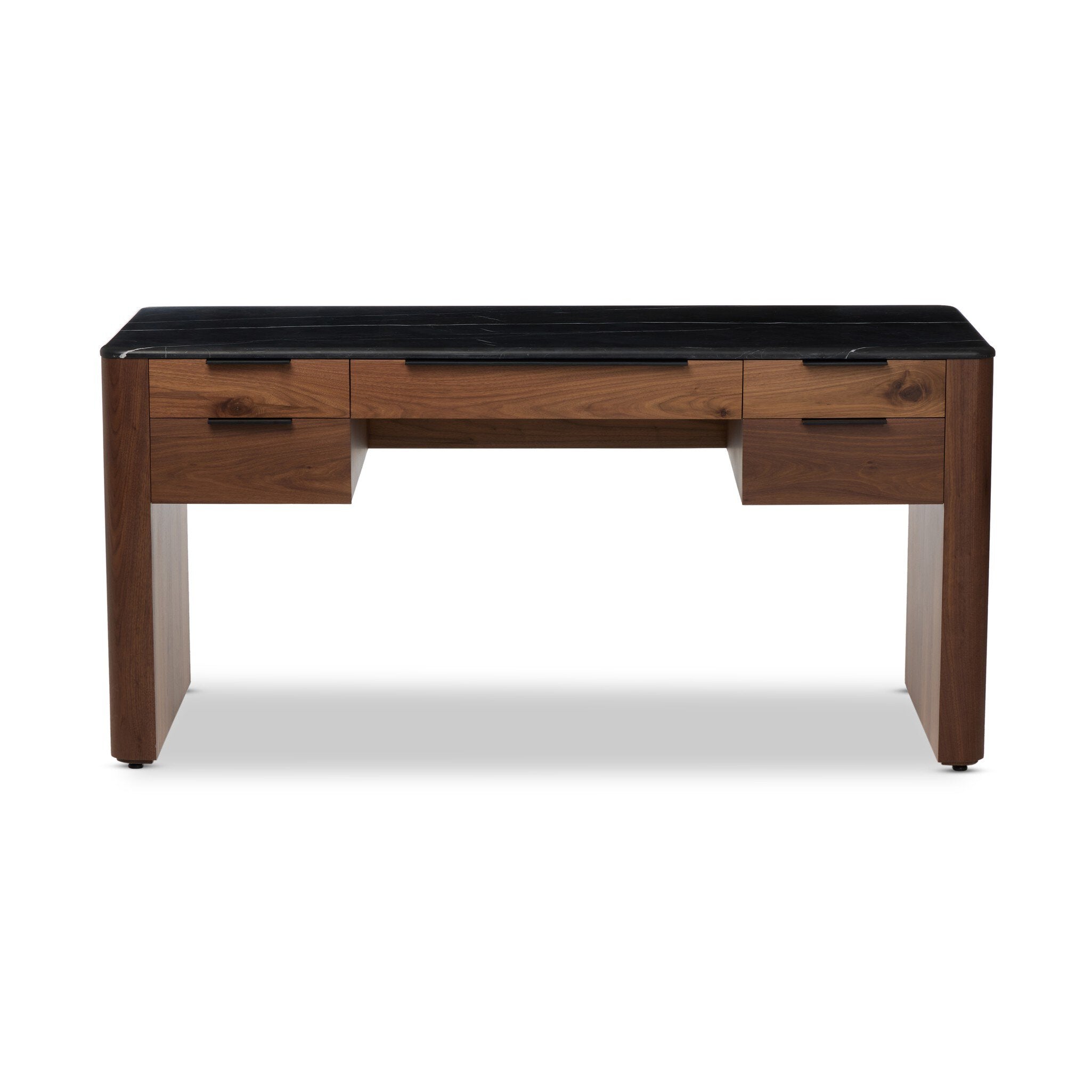 Four Hands Tatum Desk — Walnut Natural-Black Marble-Black Steel