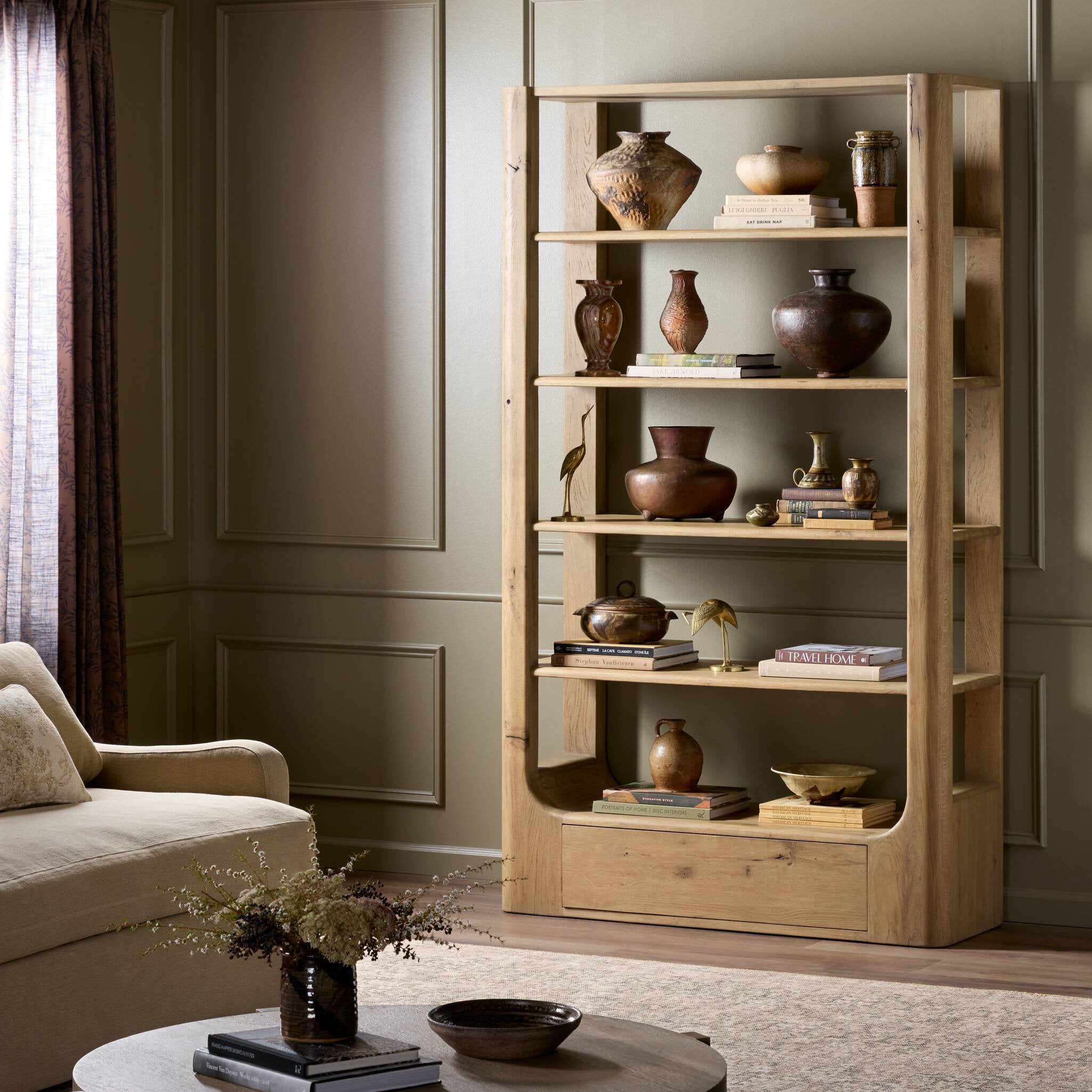 Four Hands Lloyd Bookcase — Aged Natural Oak-Aged Natural Oak Veneer