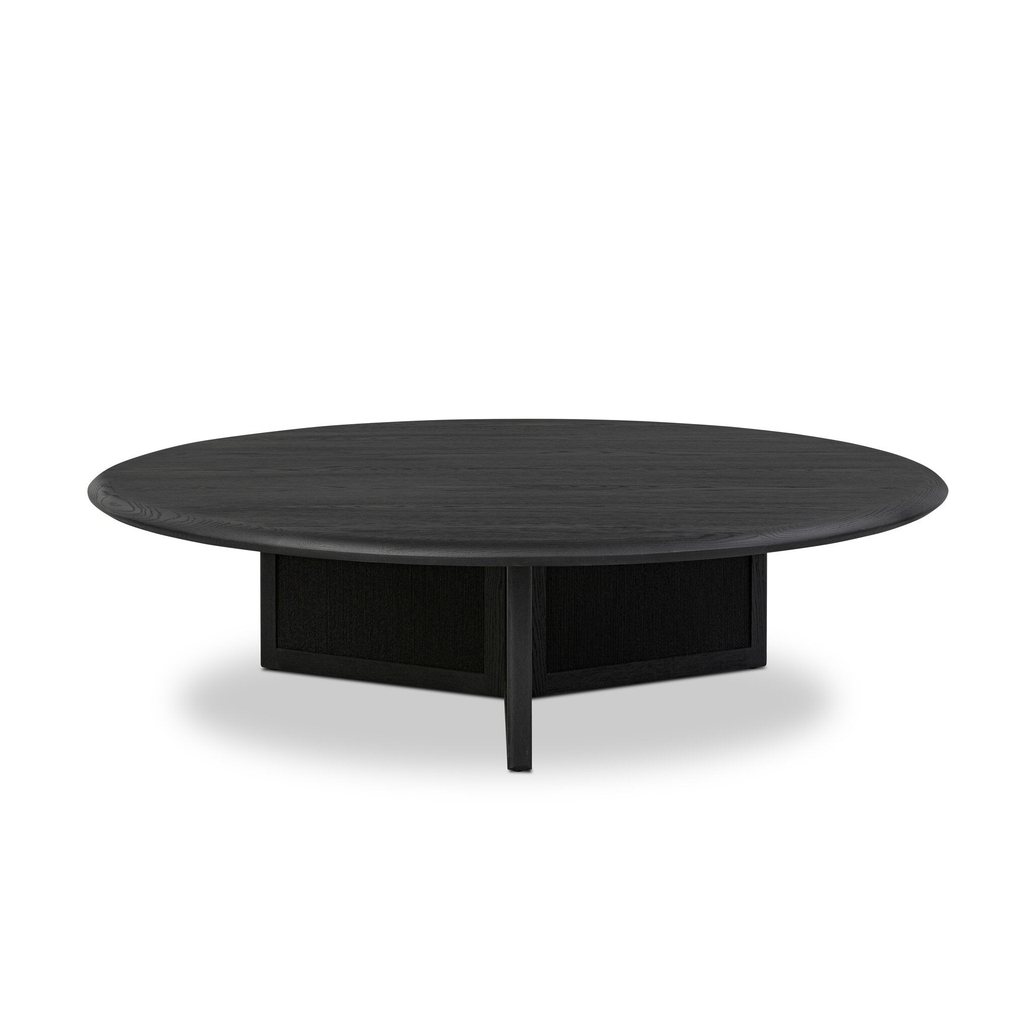 Four Hands Rosenell Round Coffee Table — Black Oak Veneer-Black Oak Solid-Black Paper Cord