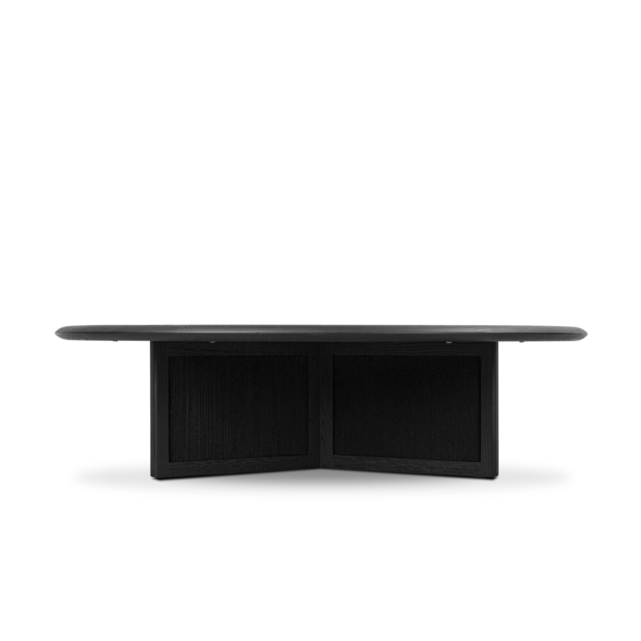 Four Hands Rosenell Round Coffee Table — Black Oak Veneer-Black Oak Solid-Black Paper Cord