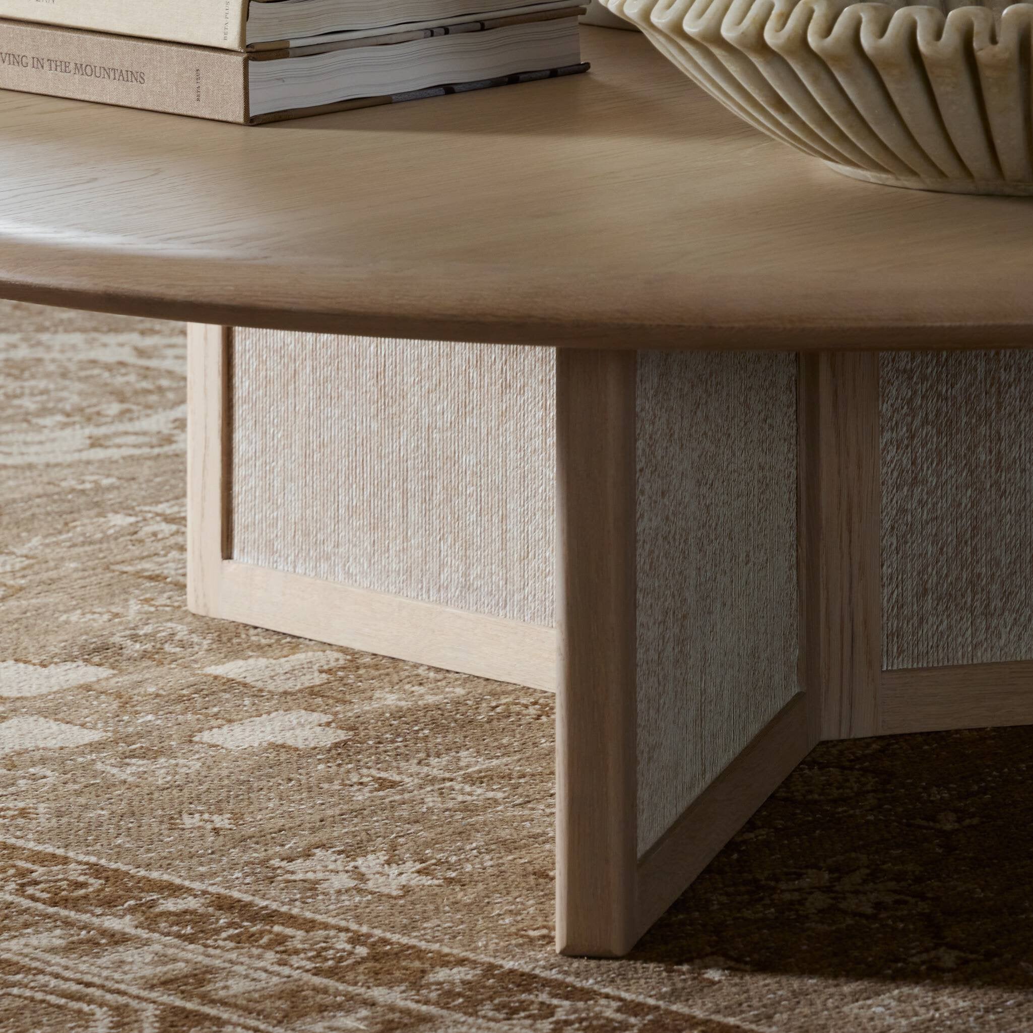 Four Hands Rosenell Round Coffee Table — Natural Oak Veneer-Natural Oak Solid-Natural Paper Cord