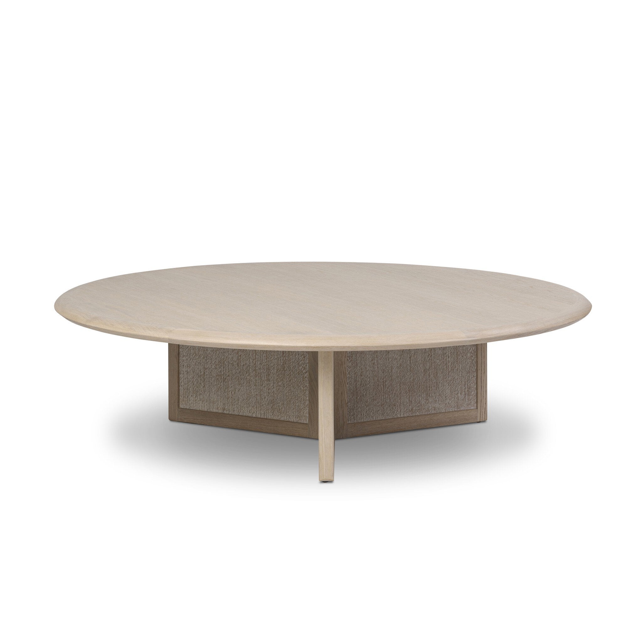 Four Hands Rosenell Round Coffee Table — Natural Oak Veneer-Natural Oak Solid-Natural Paper Cord