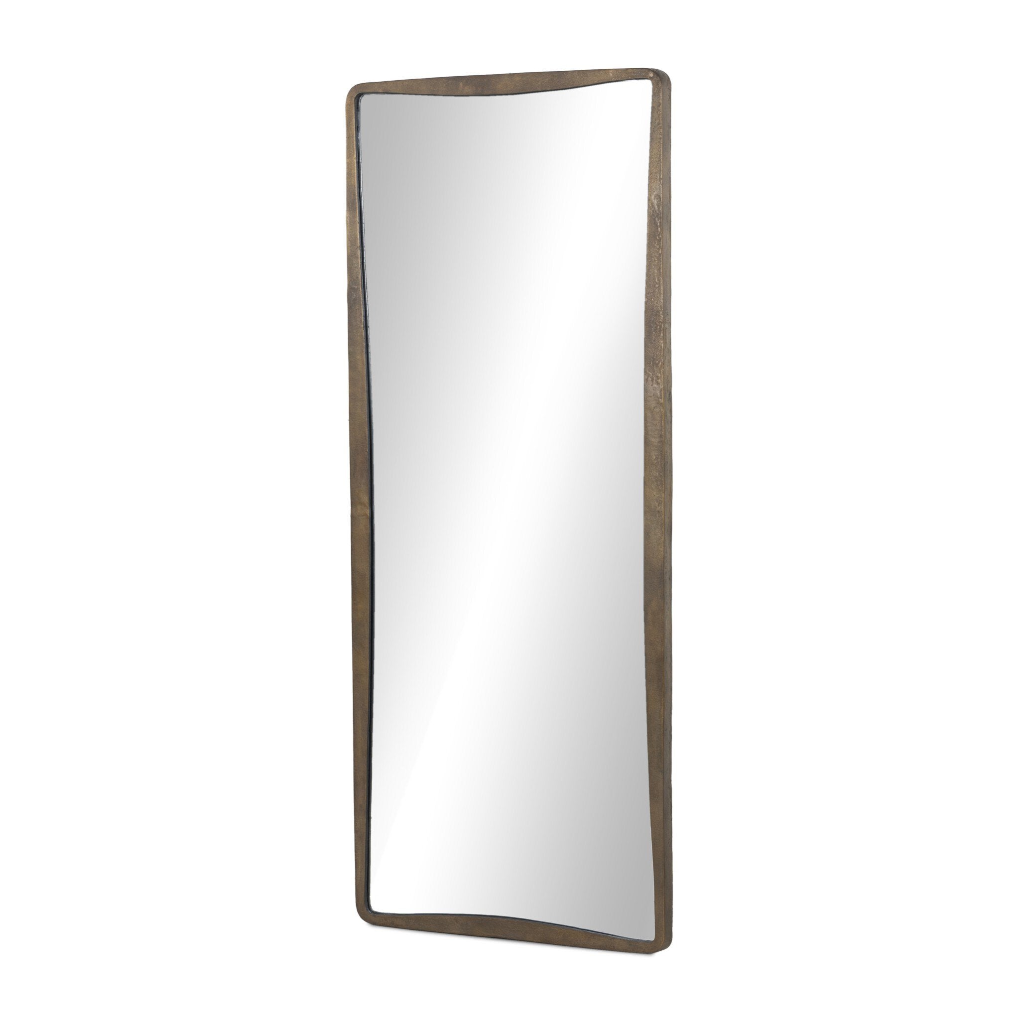 Four Hands Regis Floor Mirror — Antiqued Brass Aluminum-Mirror
