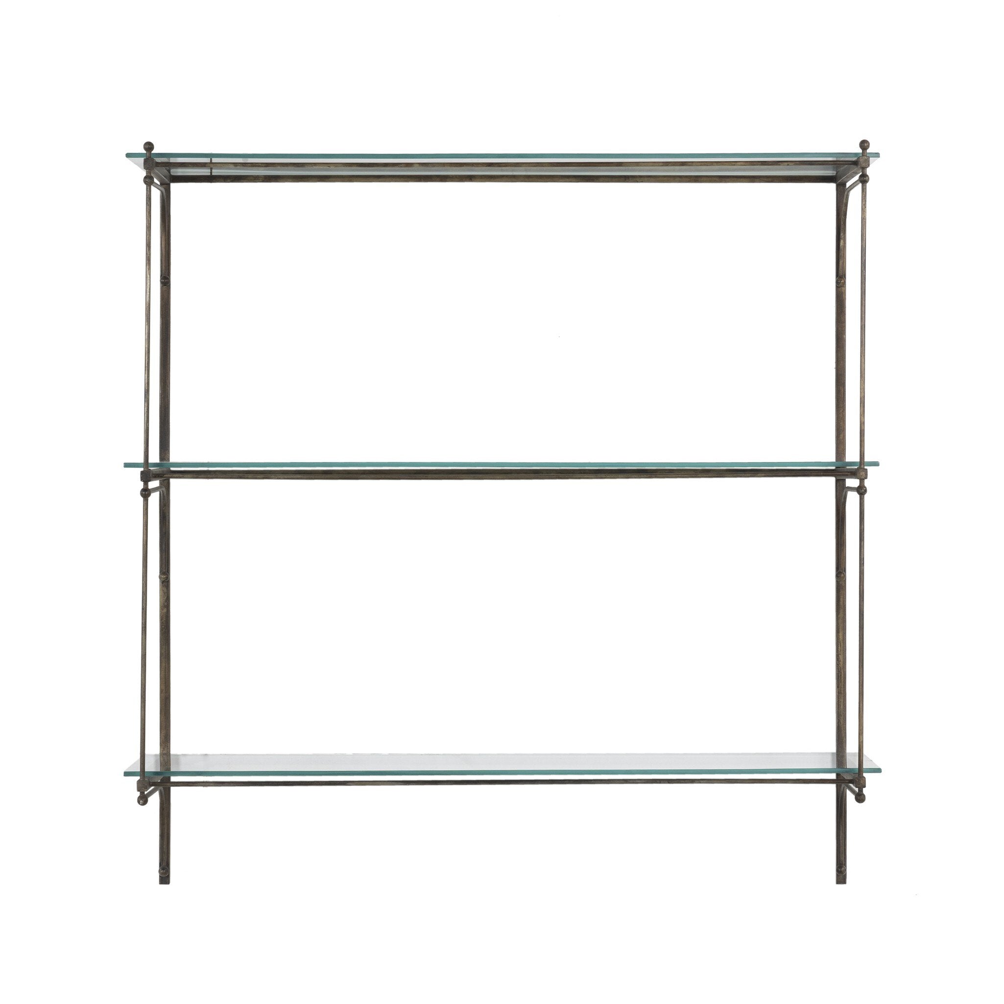 Four Hands Romilly Shelves — Brushed Iron-Tempered Glass