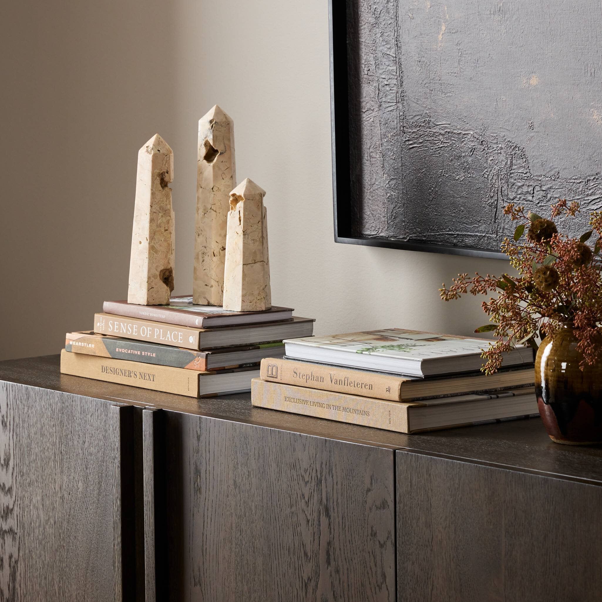 Four Hands Travertine Obelisk Set — Romano Fosse Travertine