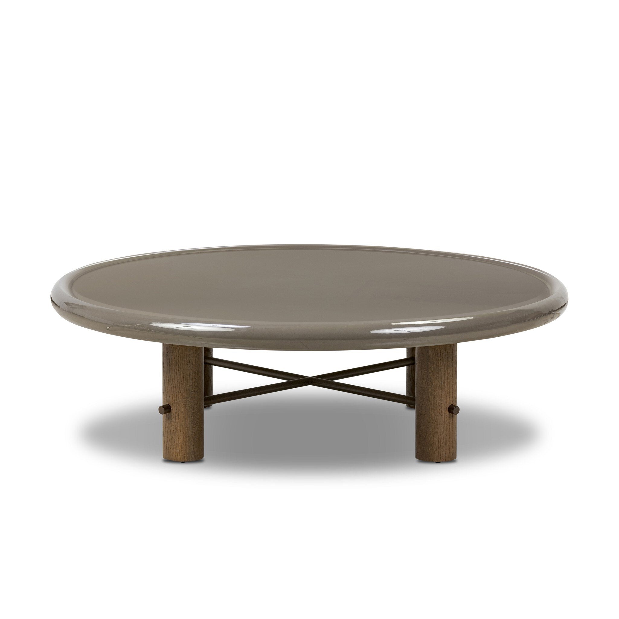 Four Hands Zia Coffee Table — Olive Lacquer-Umber Oak Solid-Polished Bronze