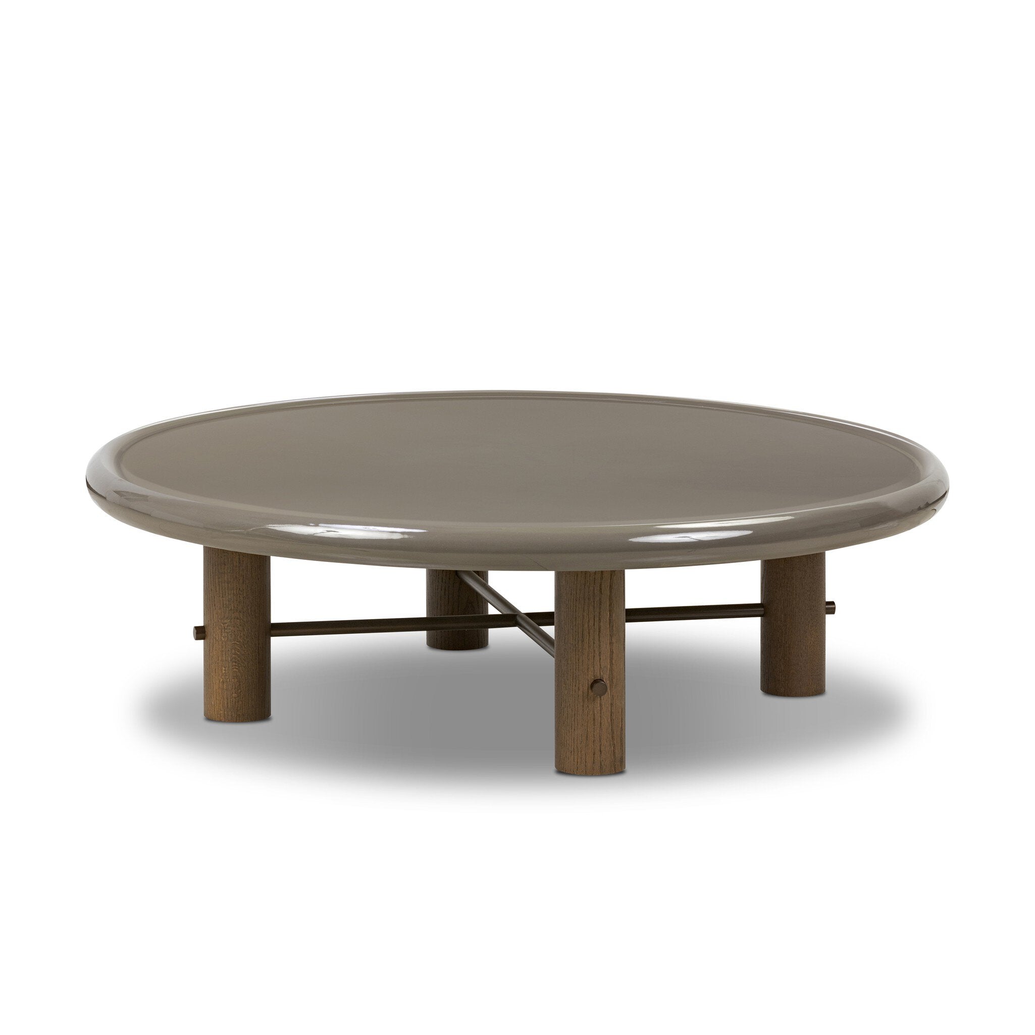 Four Hands Zia Coffee Table — Olive Lacquer-Umber Oak Solid-Polished Bronze
