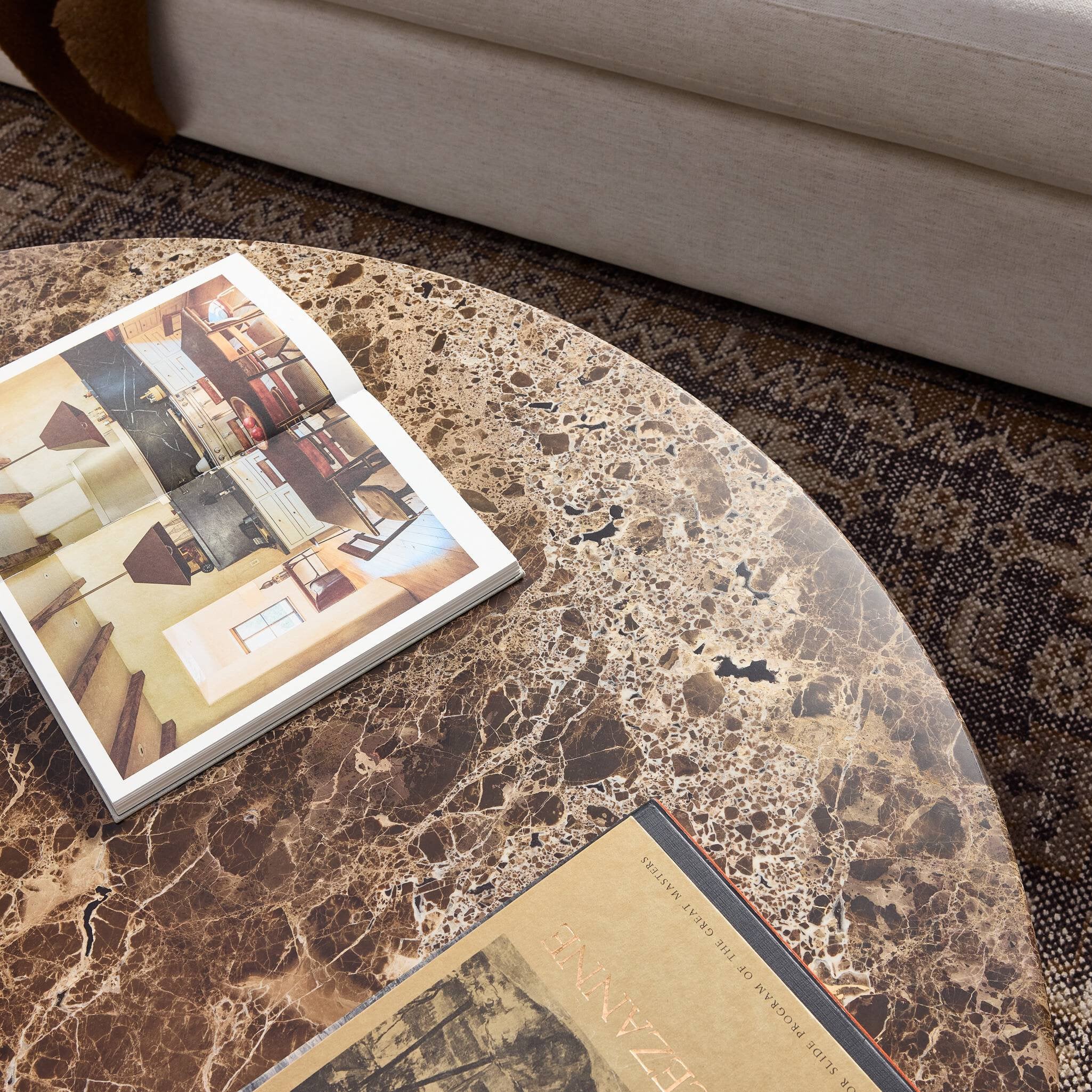 Four Hands Pavlo Coffee Table — Dark Brown Acacia-Brown Marble