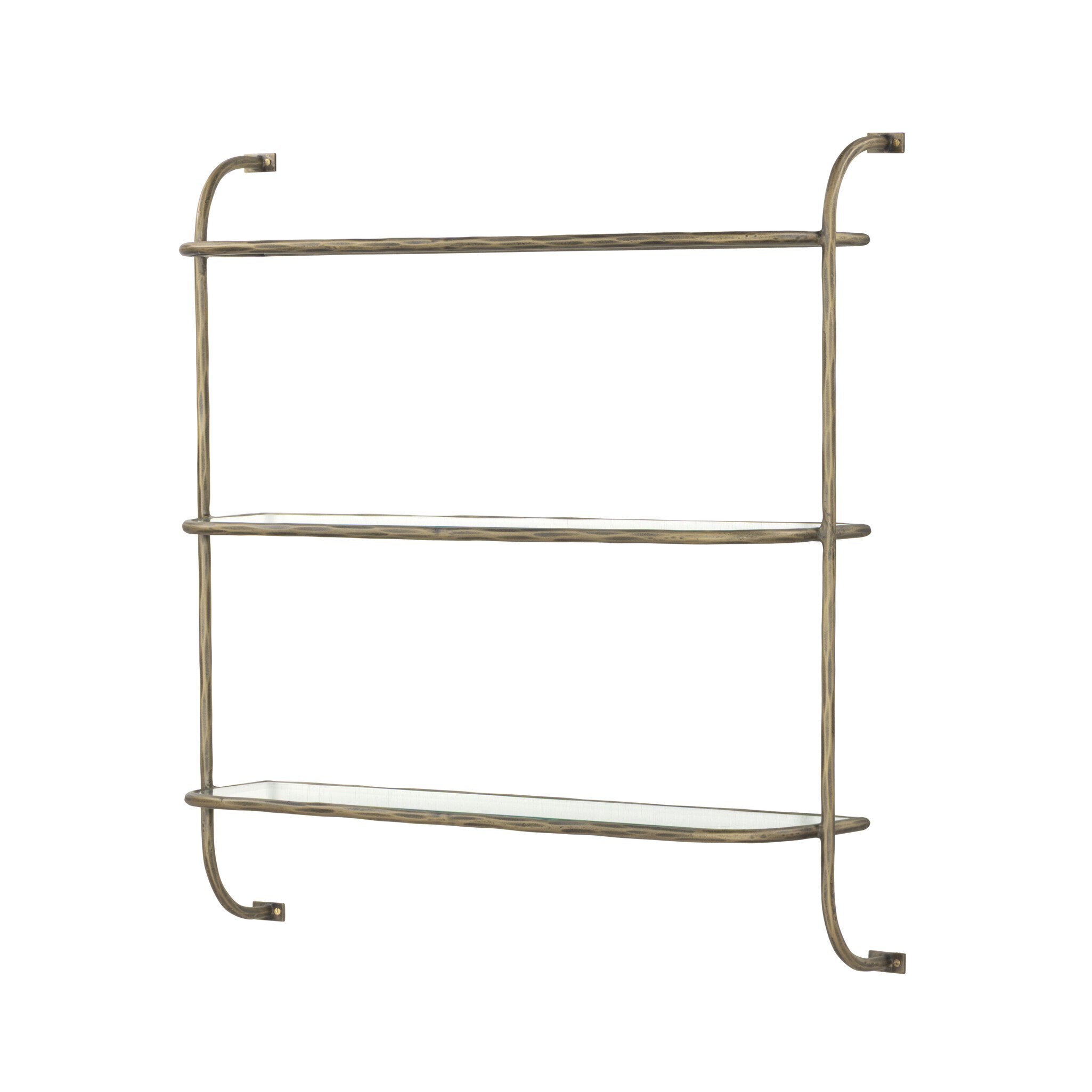 Four Hands Swinton Shelf — Hammered Aged Brass-Tempered Glass