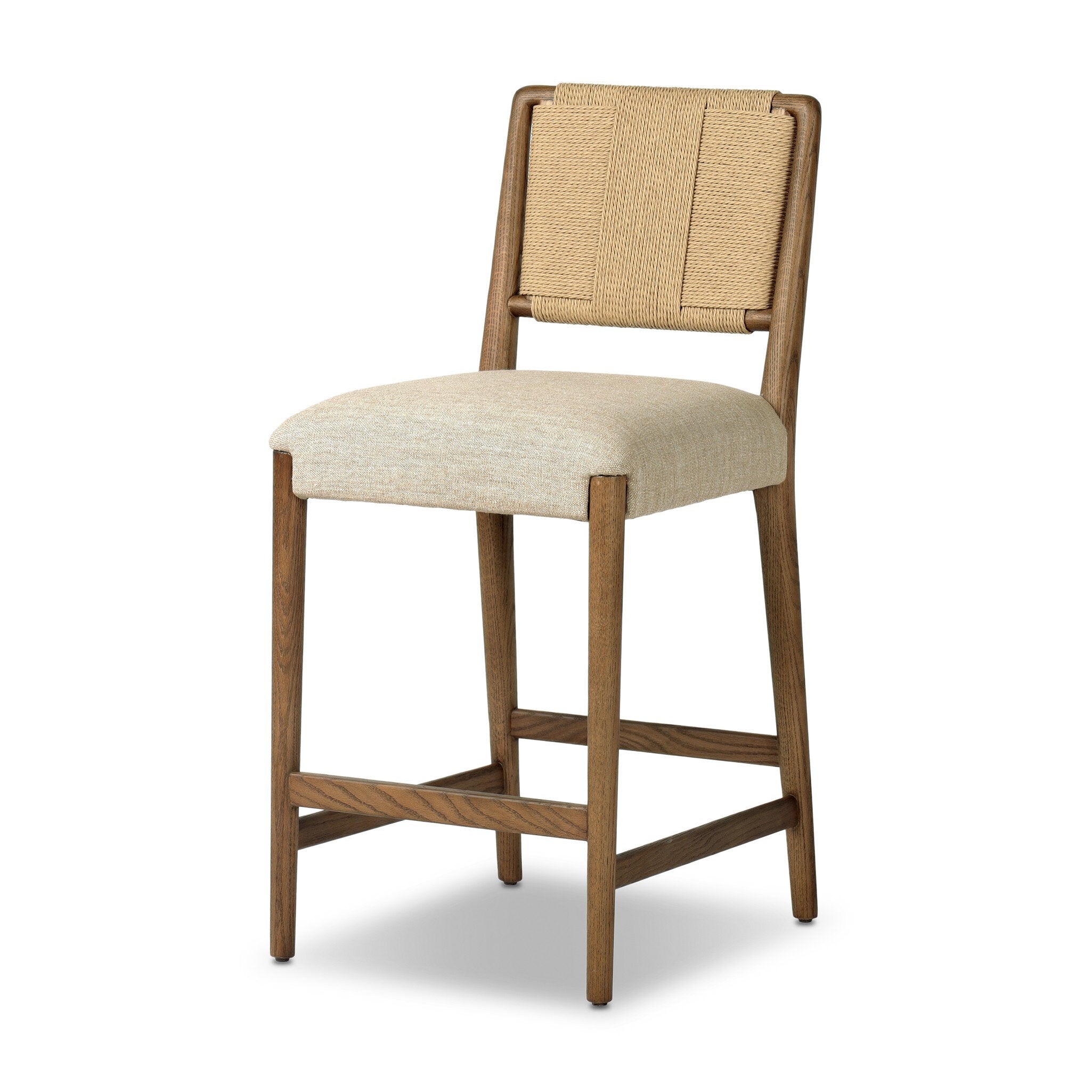 Four Hands Rothler Bar + Counter Stool — Alcala Wheat-Tan Ash-Double Twisted Paper Cord-Counter