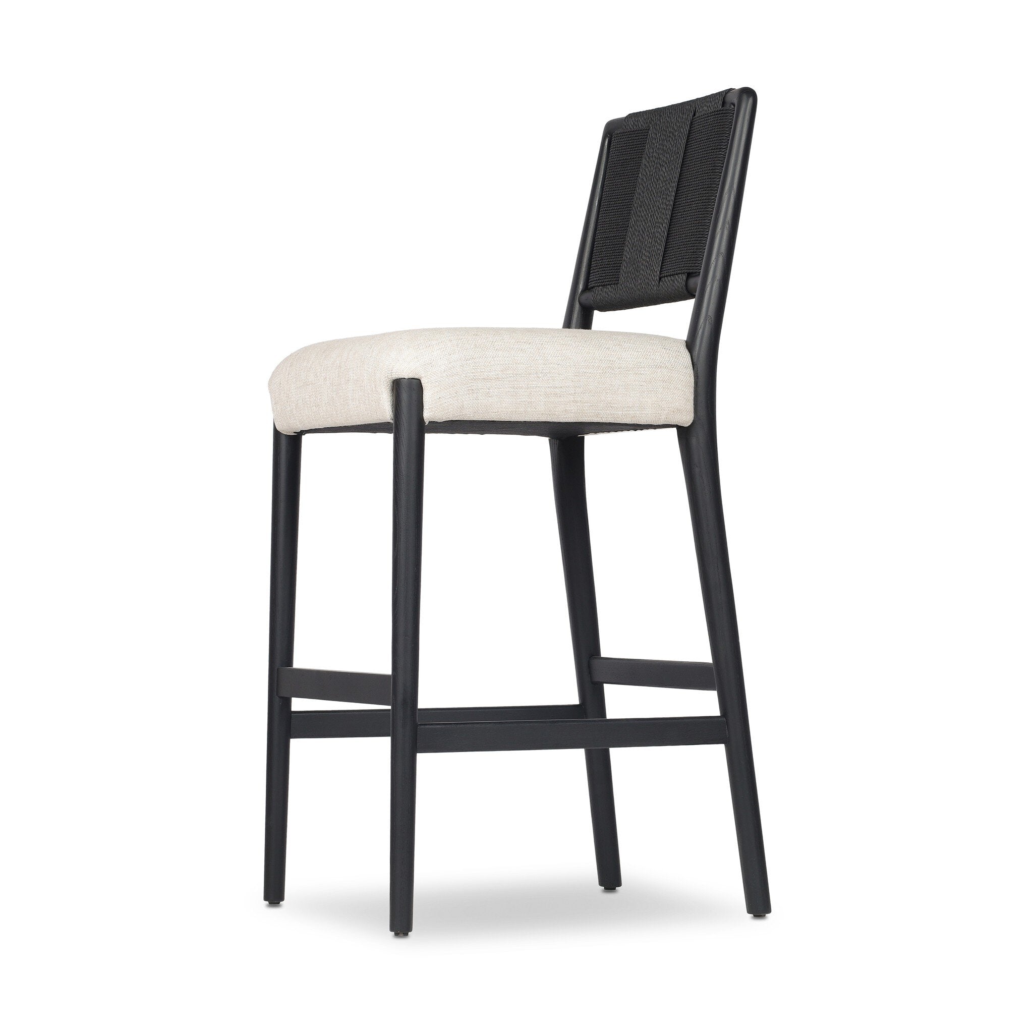 Four Hands Rothler Bar + Counter Stool — Essence Natural-Black Brushed Ash-Double Twisted Black Paper Cord-Bar