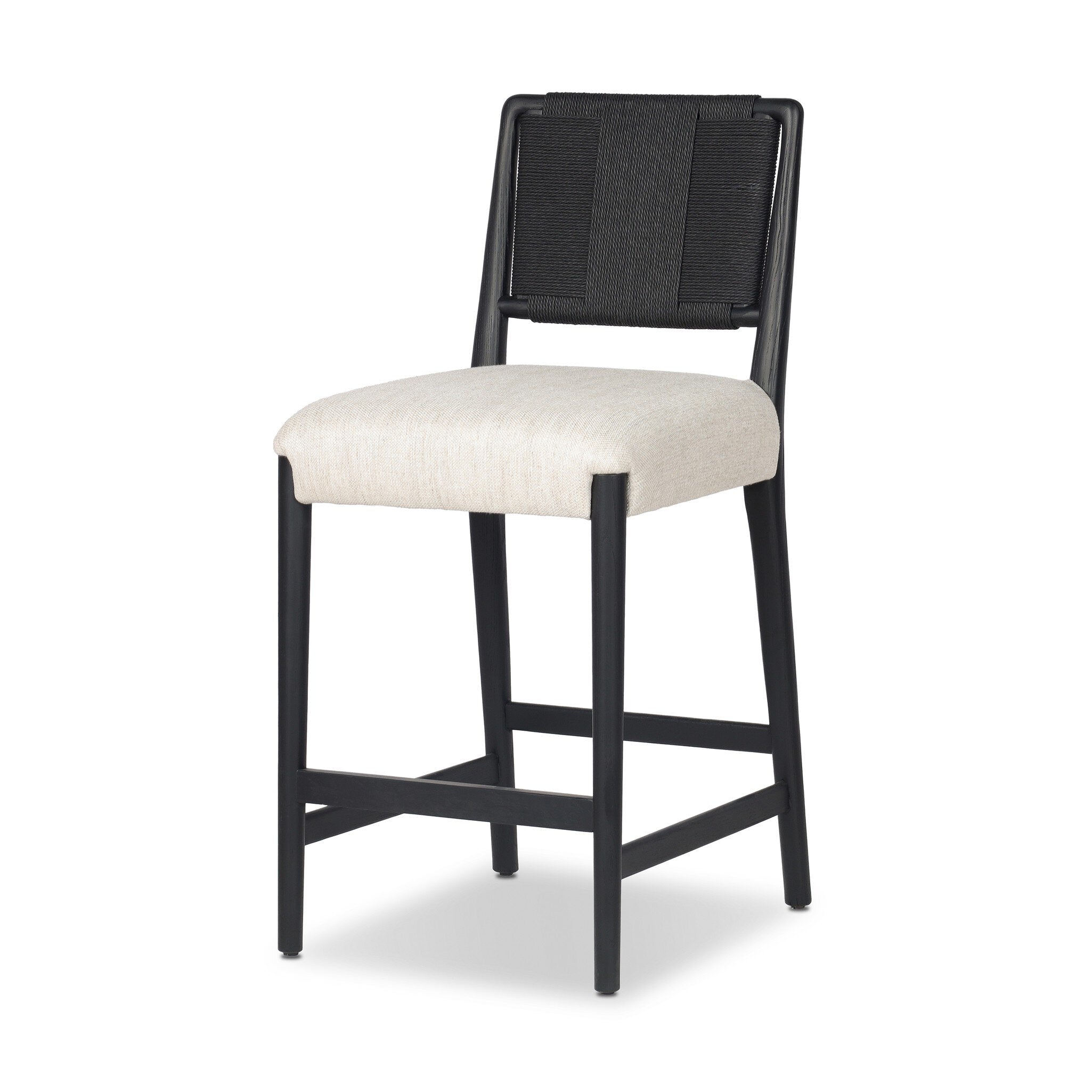 Four Hands Rothler Bar + Counter Stool — Essence Natural-Black Brushed Ash-Double Twisted Black Paper Cord-Counter