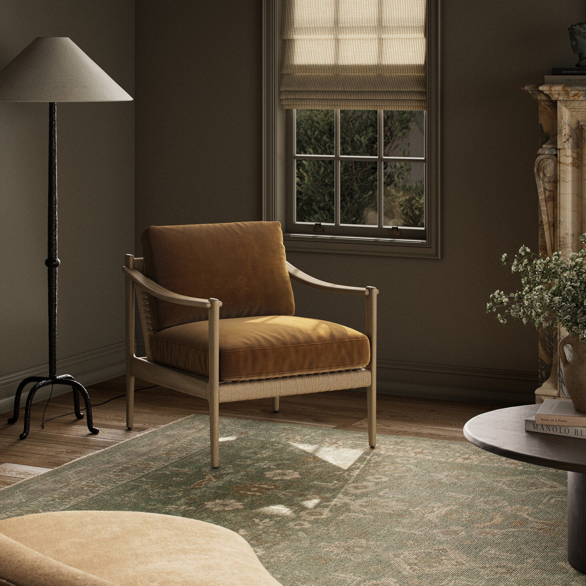 Four Hands Barwin Chair — Surrey Ochre-Aged Natural Oak-Natural Paper Cord - 4mm